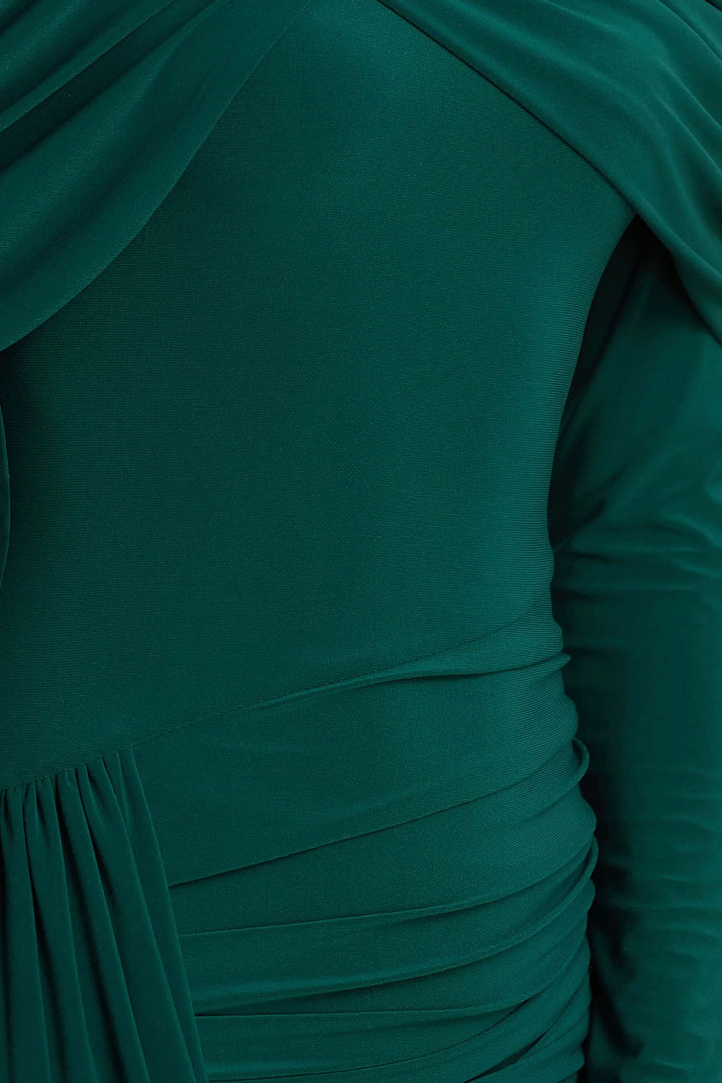 Aneira Bottle Green High-Neck Maxi Dress With Cape Sleeves