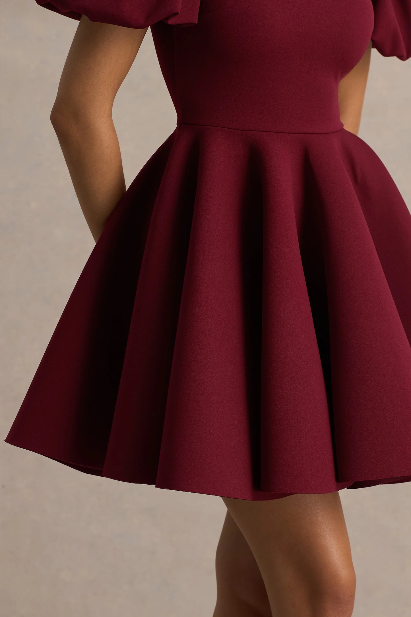 Emelia Burgundy Puff-Sleeve Skater Mini Dress
