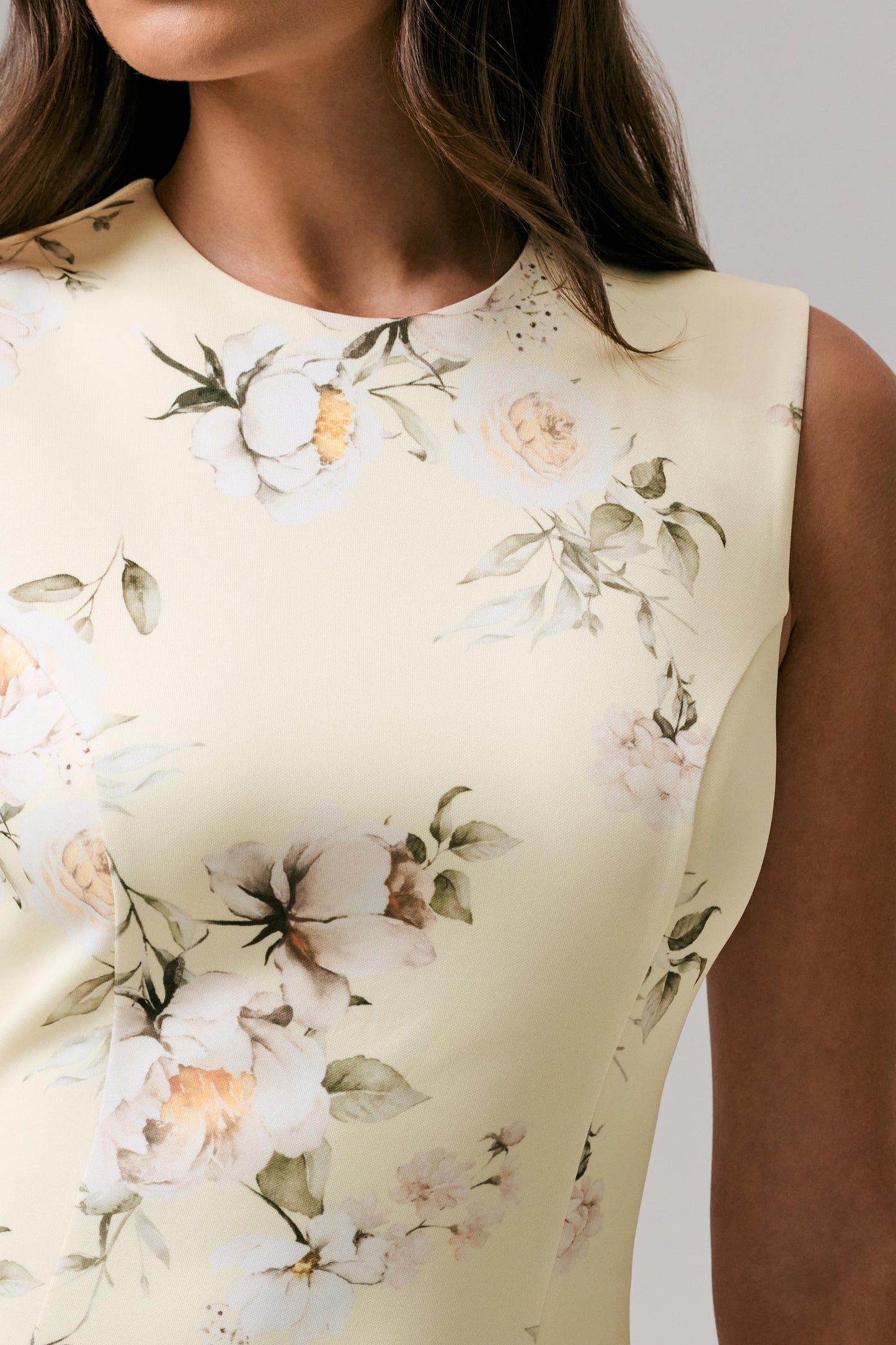 Priceless Lemon Print Crew-Neck Fishtail Midi Dress