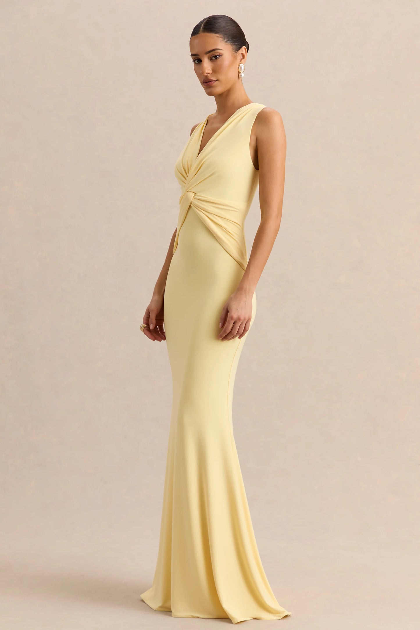 Holly Lemon Plunge-Neck Maxi Dress With Twist-Detail