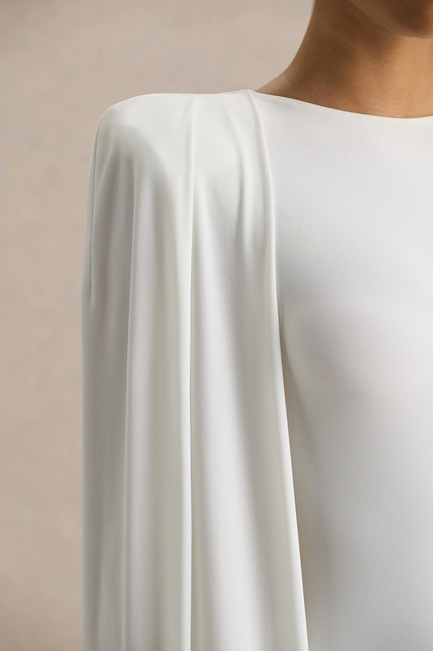 Mimi White Slashed-Neck Maxi Dress With Cape Sleeve Detail