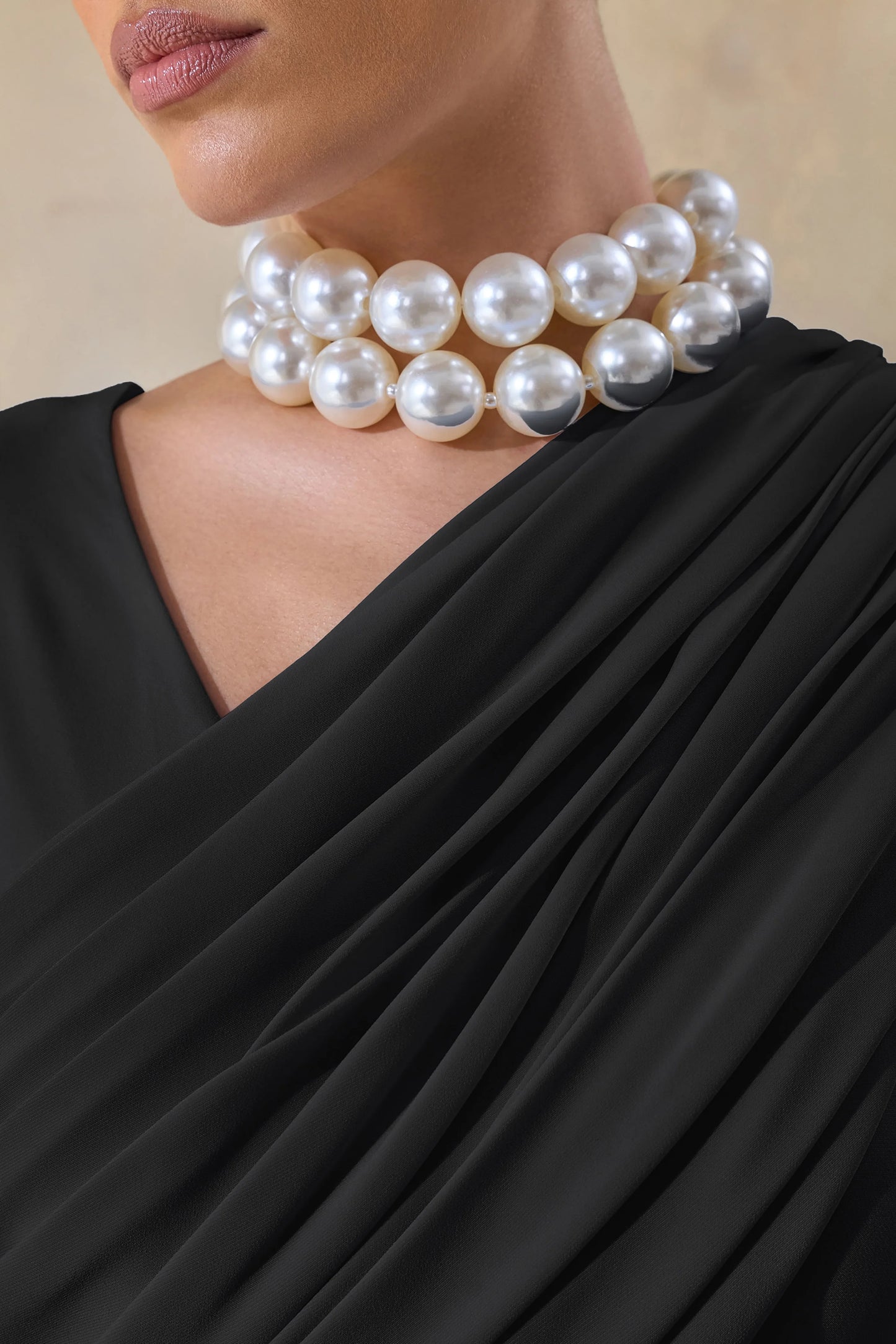 Rubelle Black Asymmetric-Neck Maxi Dress With Draped-Detailing