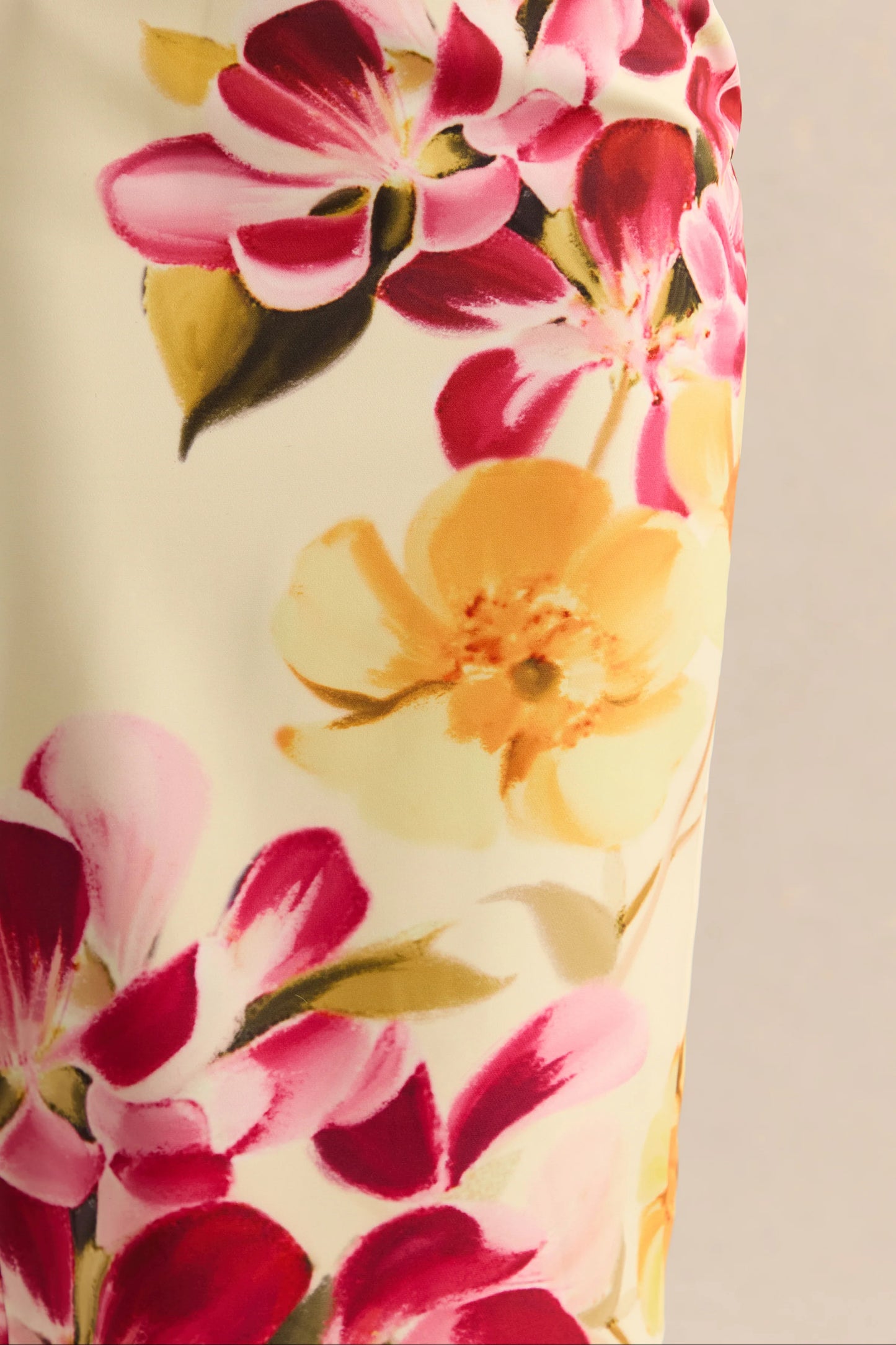 Adrina Hot Pink & Lemon Floral Print Draped One Shoulder Midi Dress