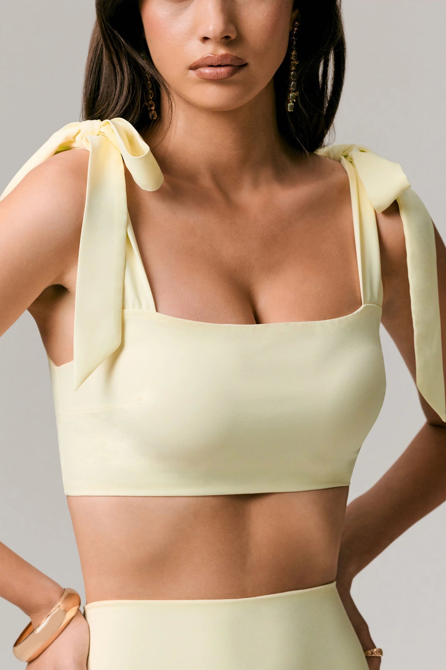 Elodie Lemon Tie-Strap Crop Top