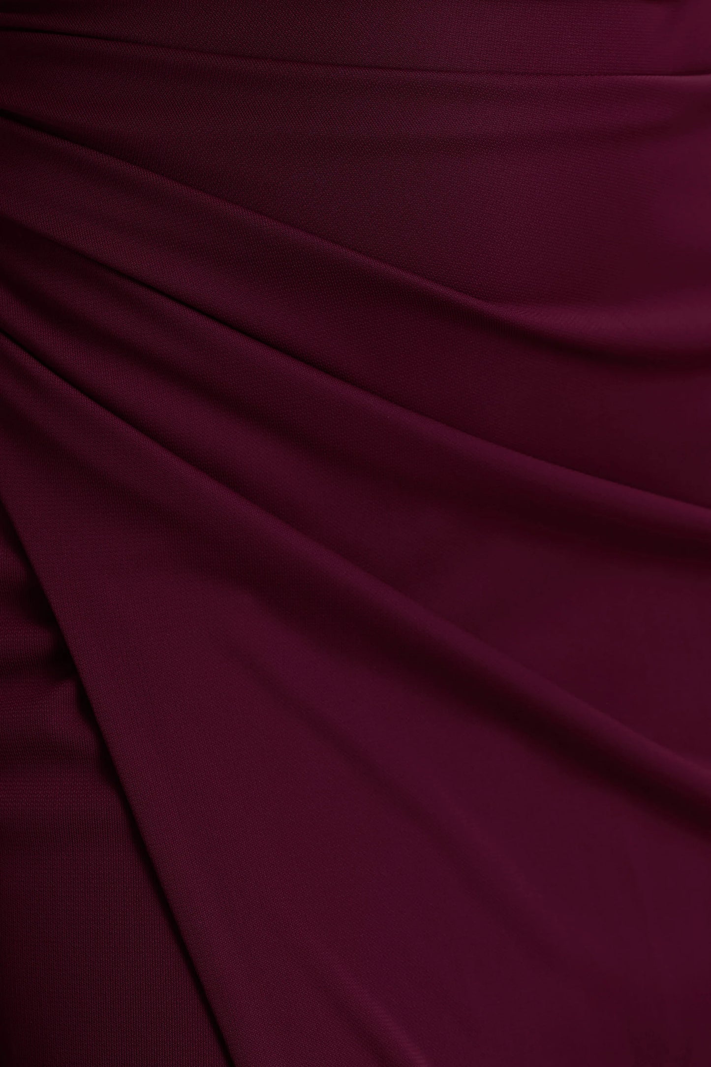 Lola Burgundy Asymmetric-Neck Maxi Dress With Ruched Detailing And Front High-Split