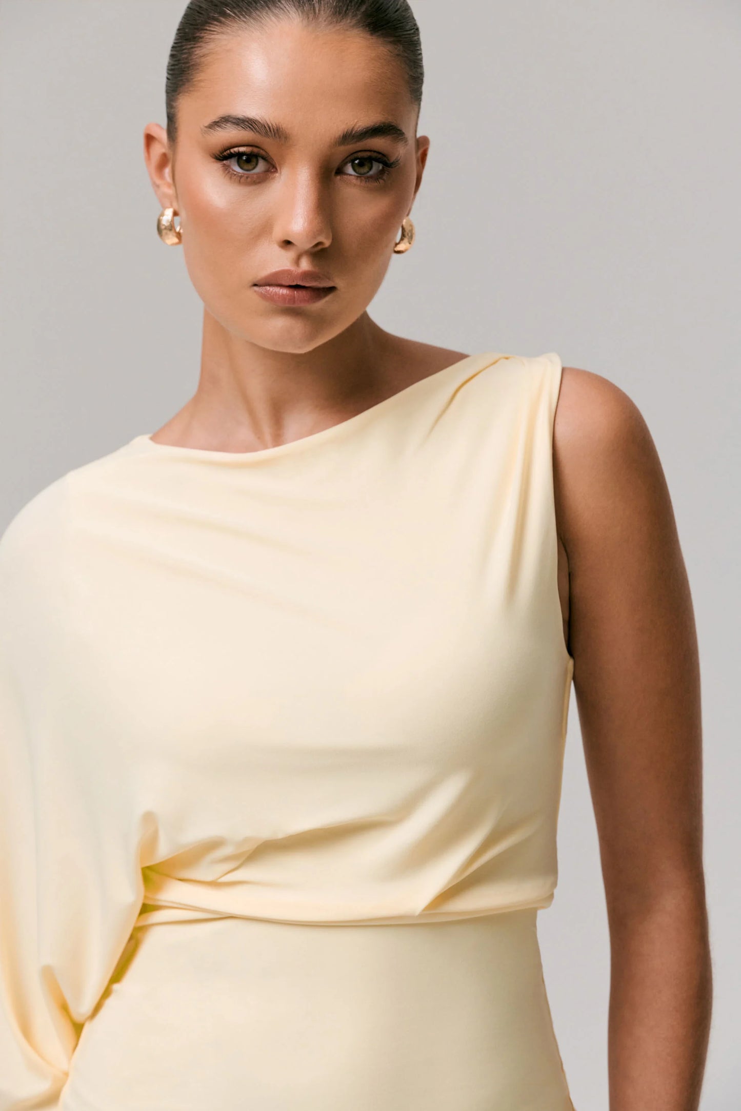 Delia Pale Lemon One-Sleeve Mini Dress