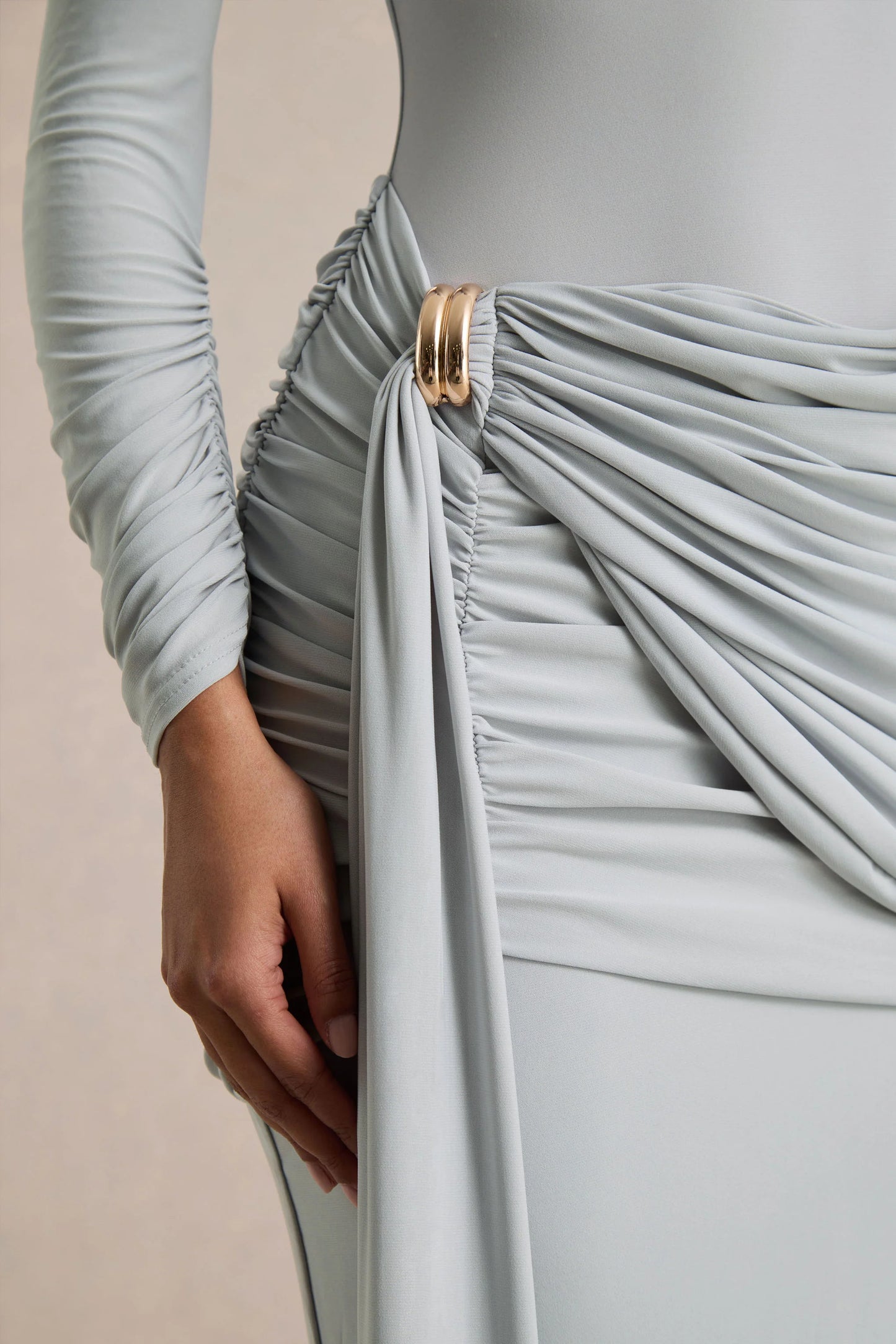 Melissa Blue Long-Sleeve Wrap Maxi Dress With Draped Detailing