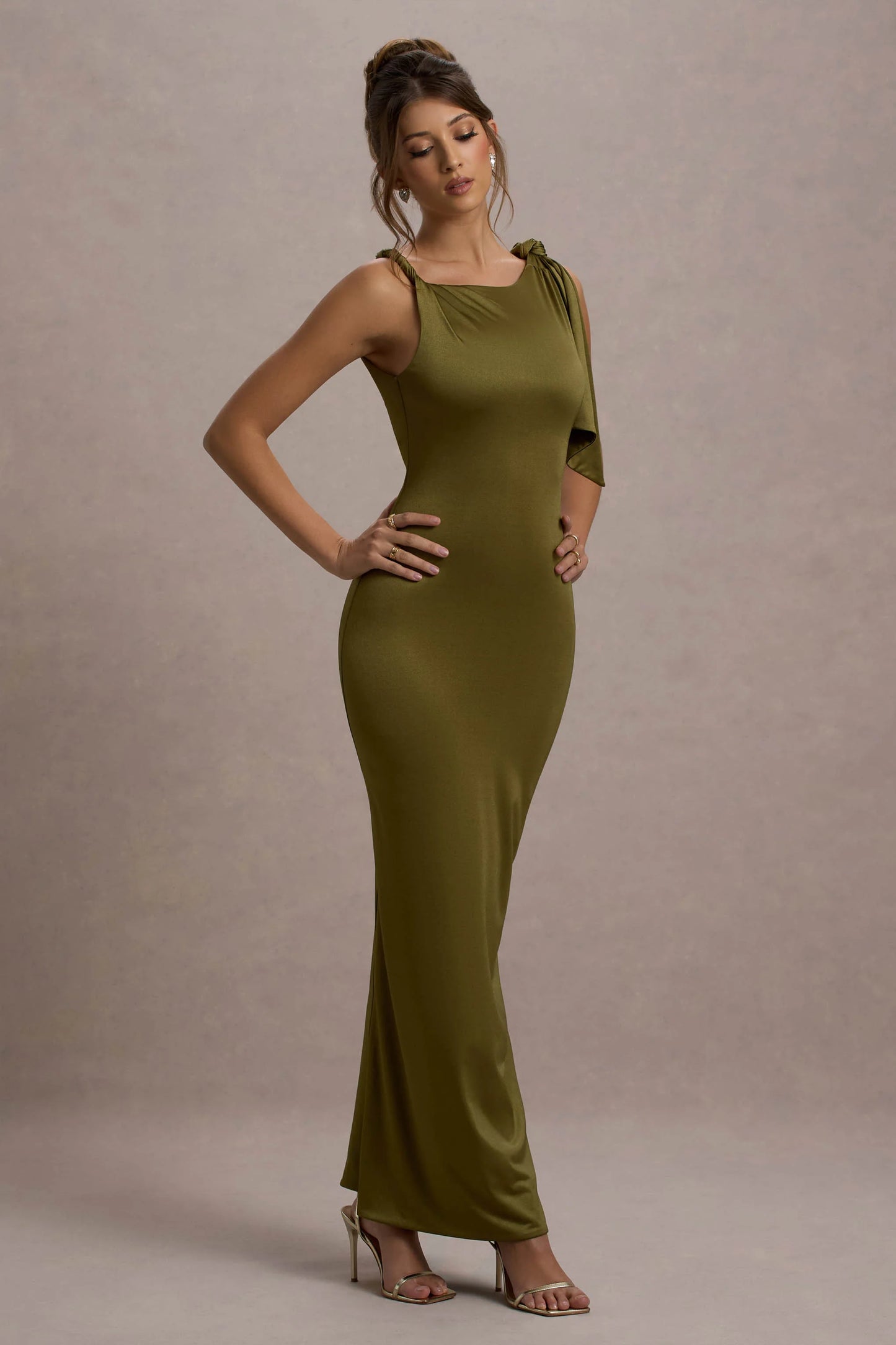 Kacey Olive Twisted Knot Maxi Dress