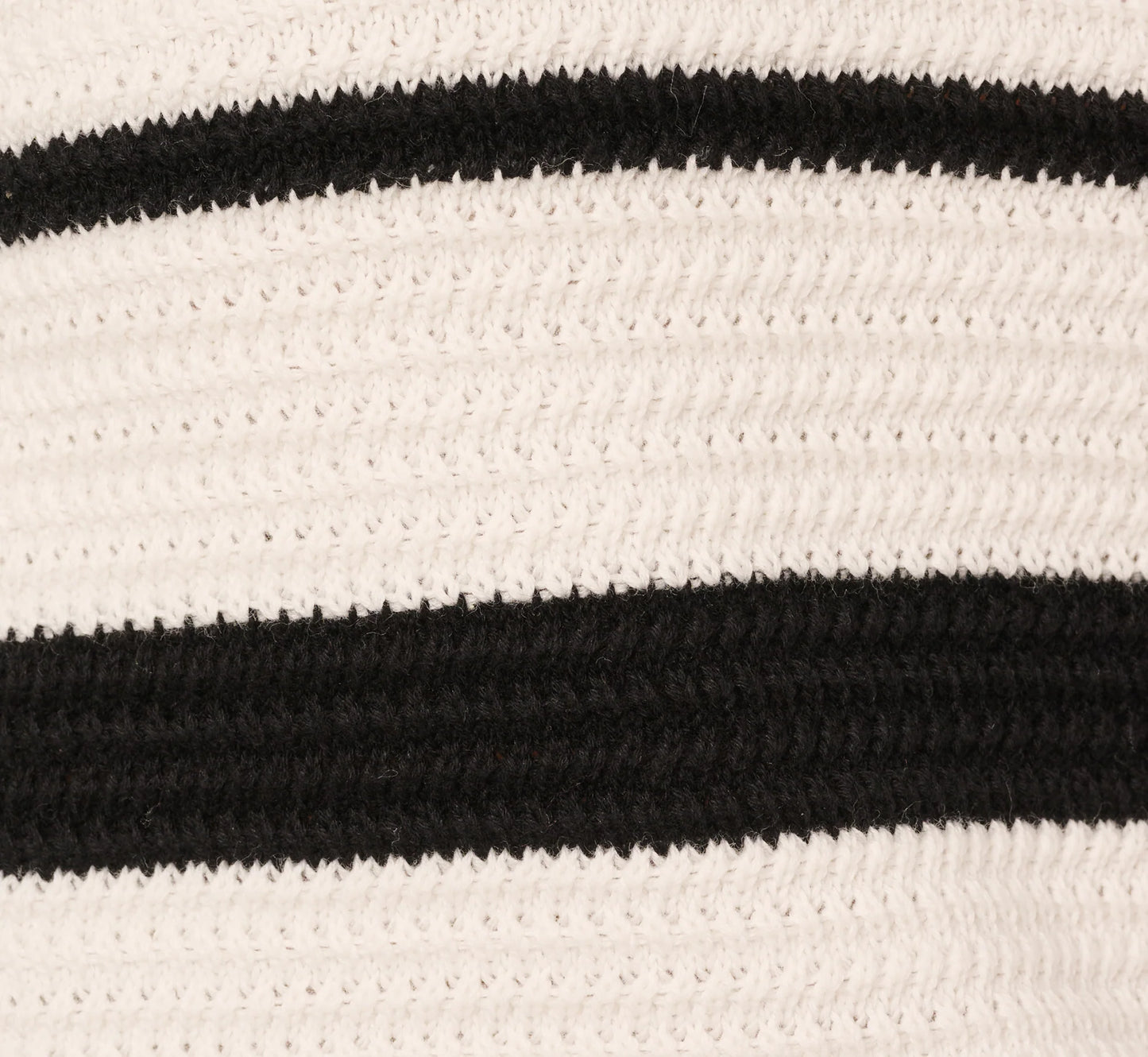 Long Sleeve Striped Polo Sweater Top In Ivory Black