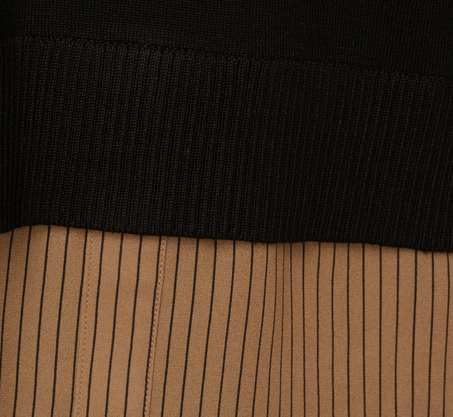 Long Sleeve Collared Printed Twover Sweater In Black W Mocha Petite Stripe