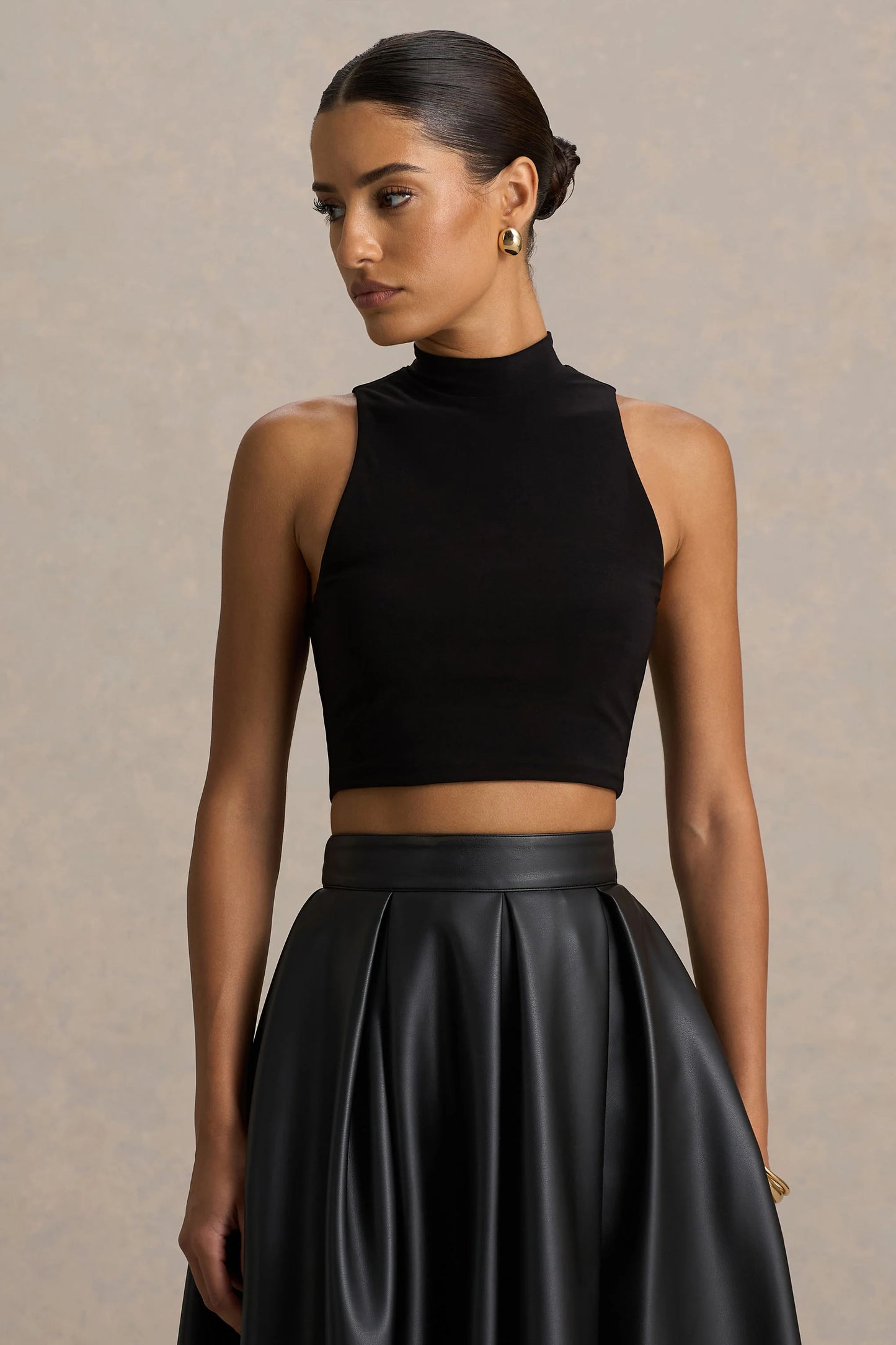 Sian Black High-Neck Crop Top