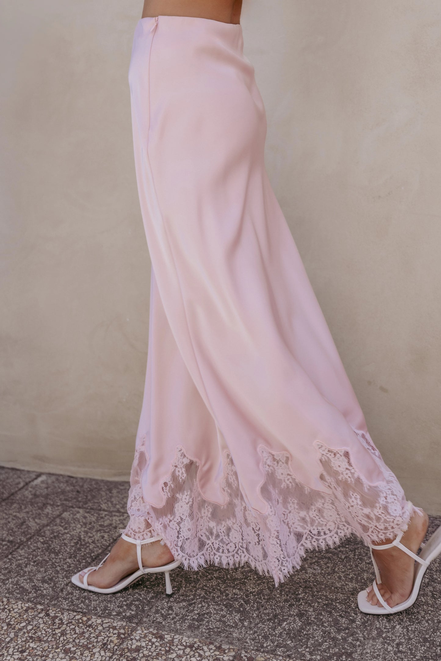 Alira Lace Trim Midi Skirt - Pale Pink