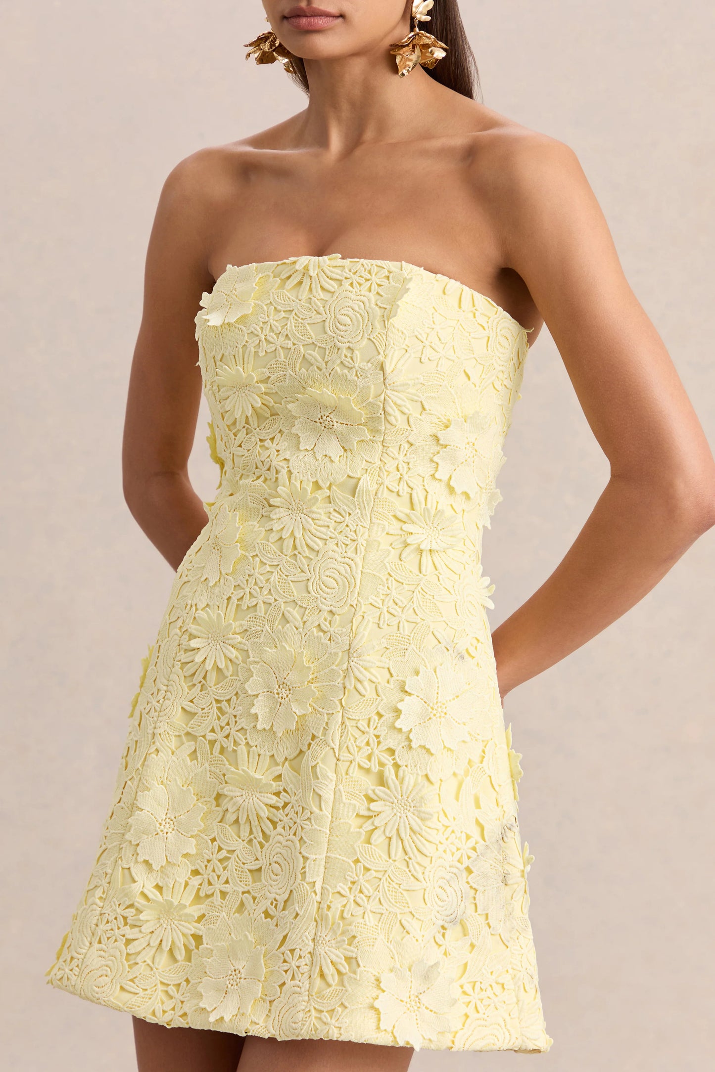 Natalie Lemon Lace Bandeau Mini Dress