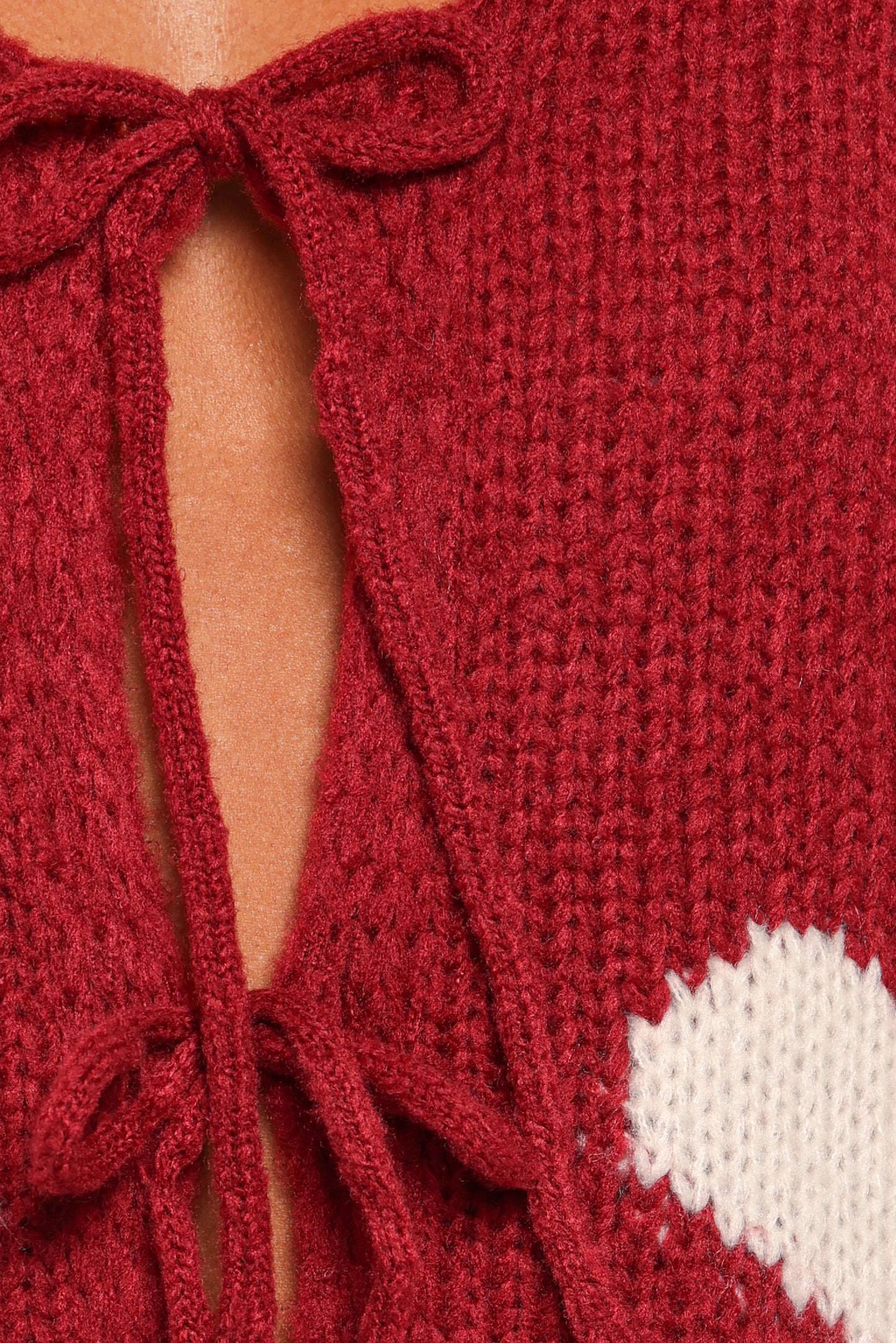 Nadine All Over Heart Tie Front Cardigan - Wine
