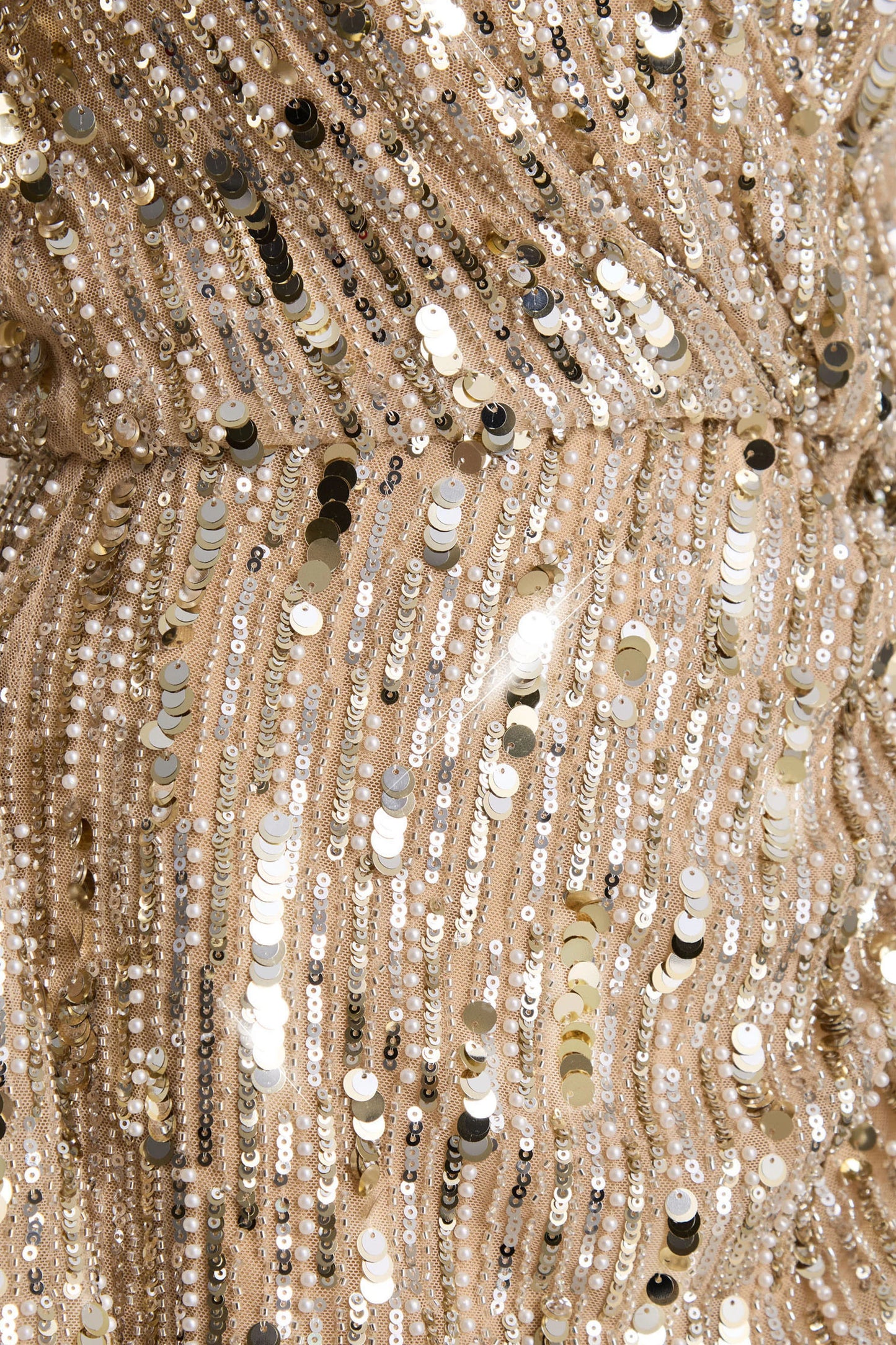 Carmina Gold Sequin Plunge-Neck Wrap Mini Dress With Sash Detail