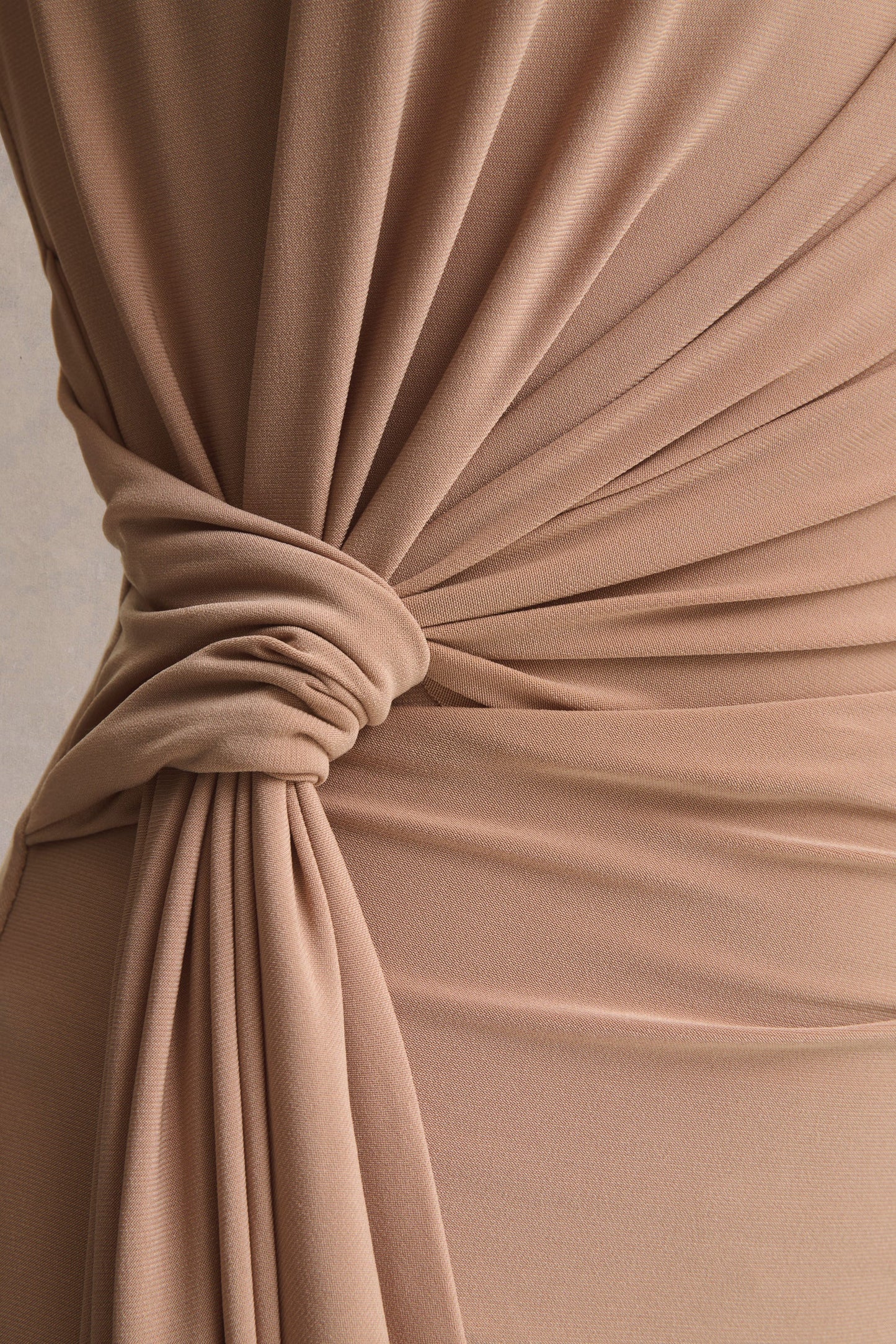 Solene Brown High-Neck Maxi Dress With Wrap And Drape Detail