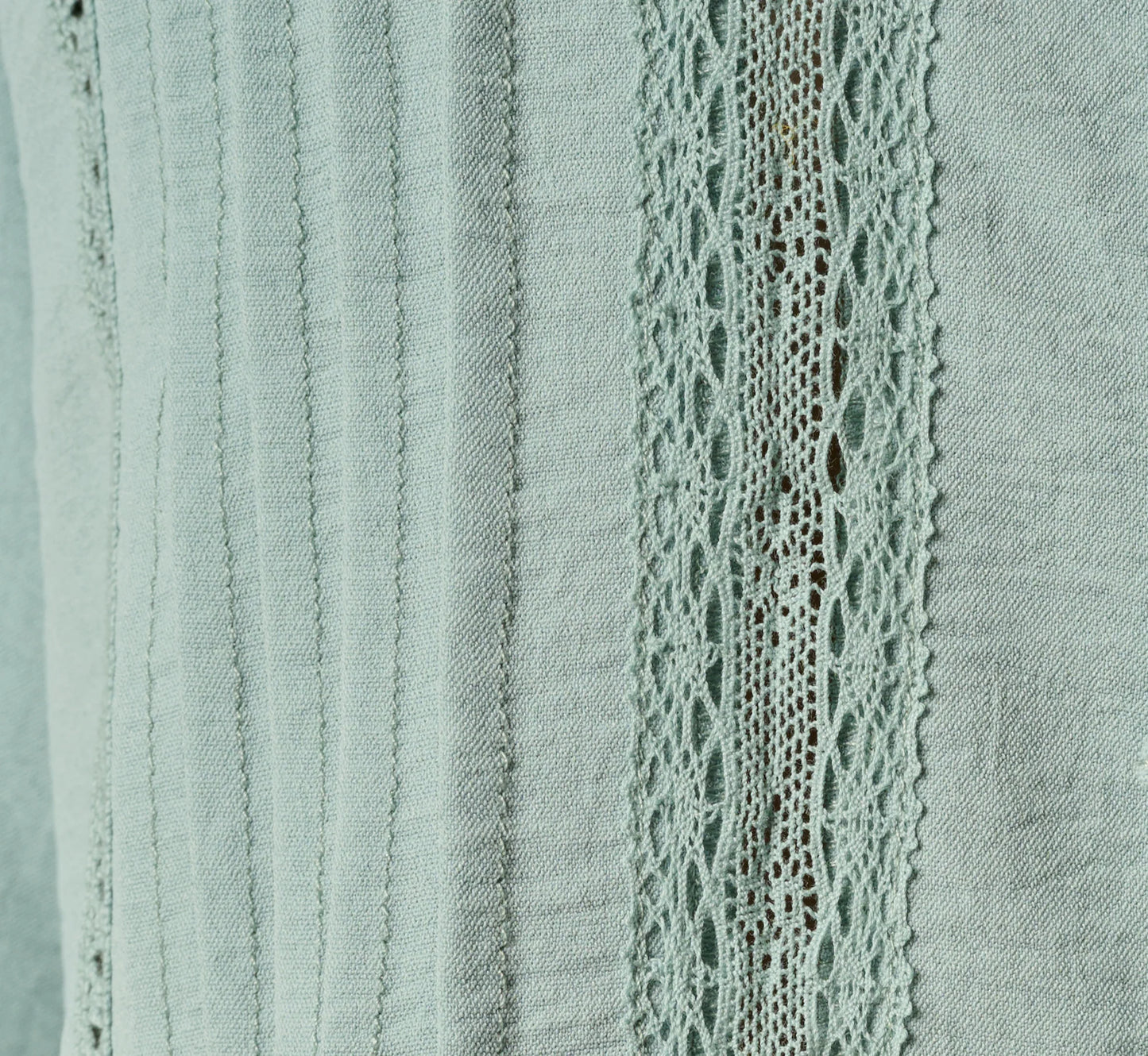 Short Sleeve Pintuck Lace Tie Front Top In Dusty Seamist