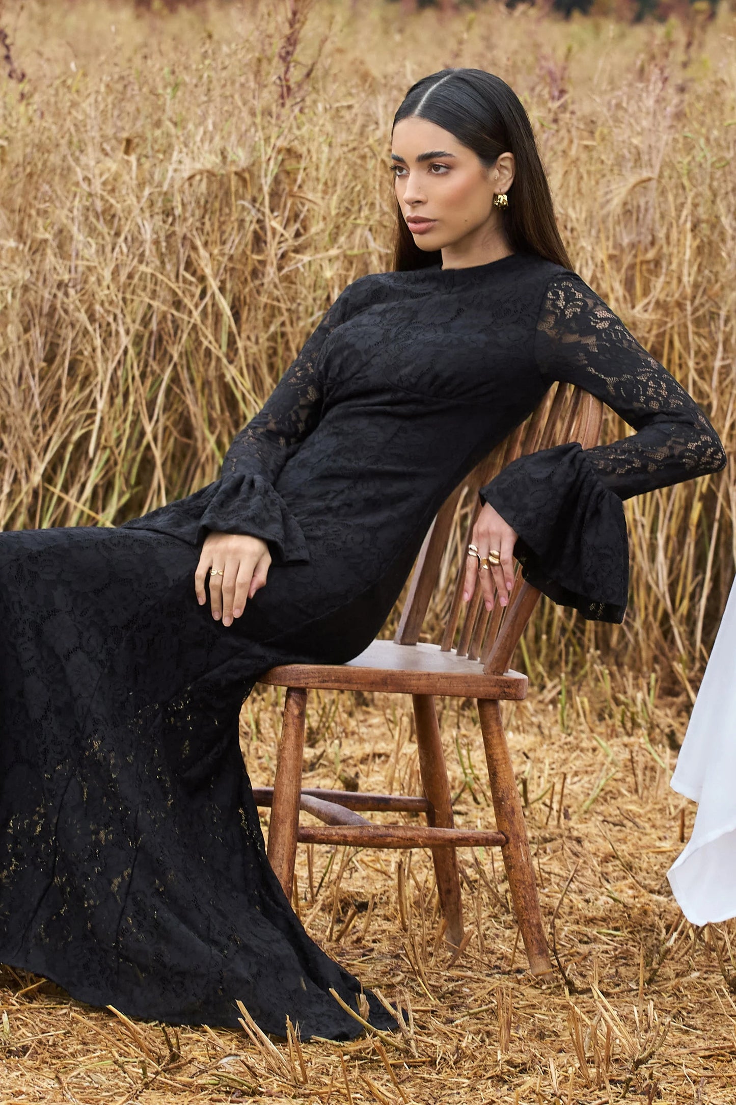 For Life Black Lace Long-Sleeve Midi Dress