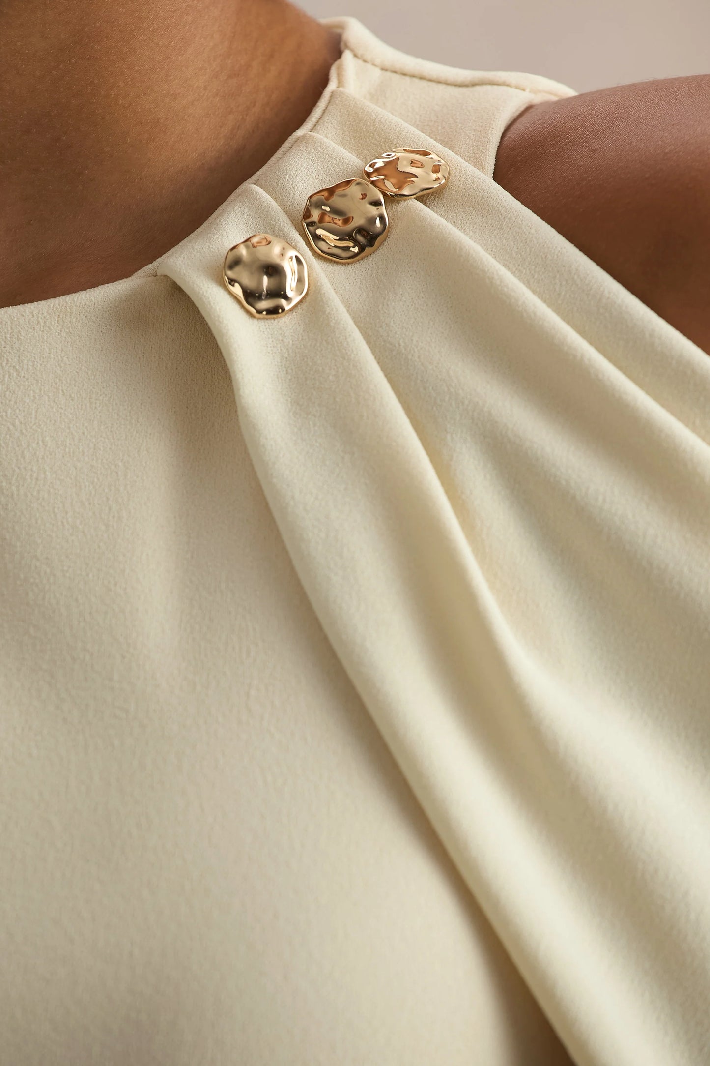 Yulia Sand High-Neck Maxi Dress With Cape Sleeves