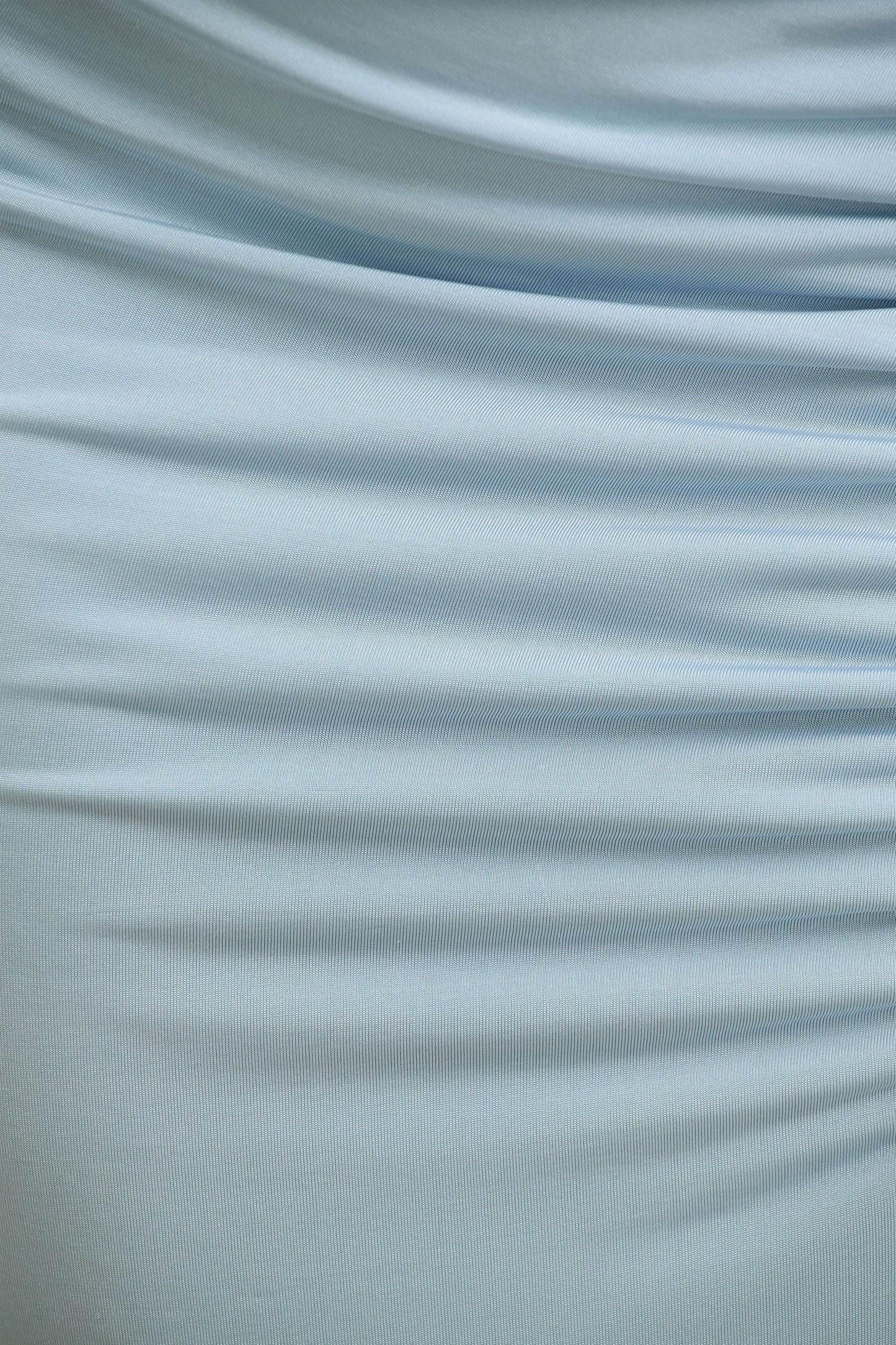 Pure Affection Powder Blue Cowl-Neck Maxi Dress With Ruched Detailing And Front High Split