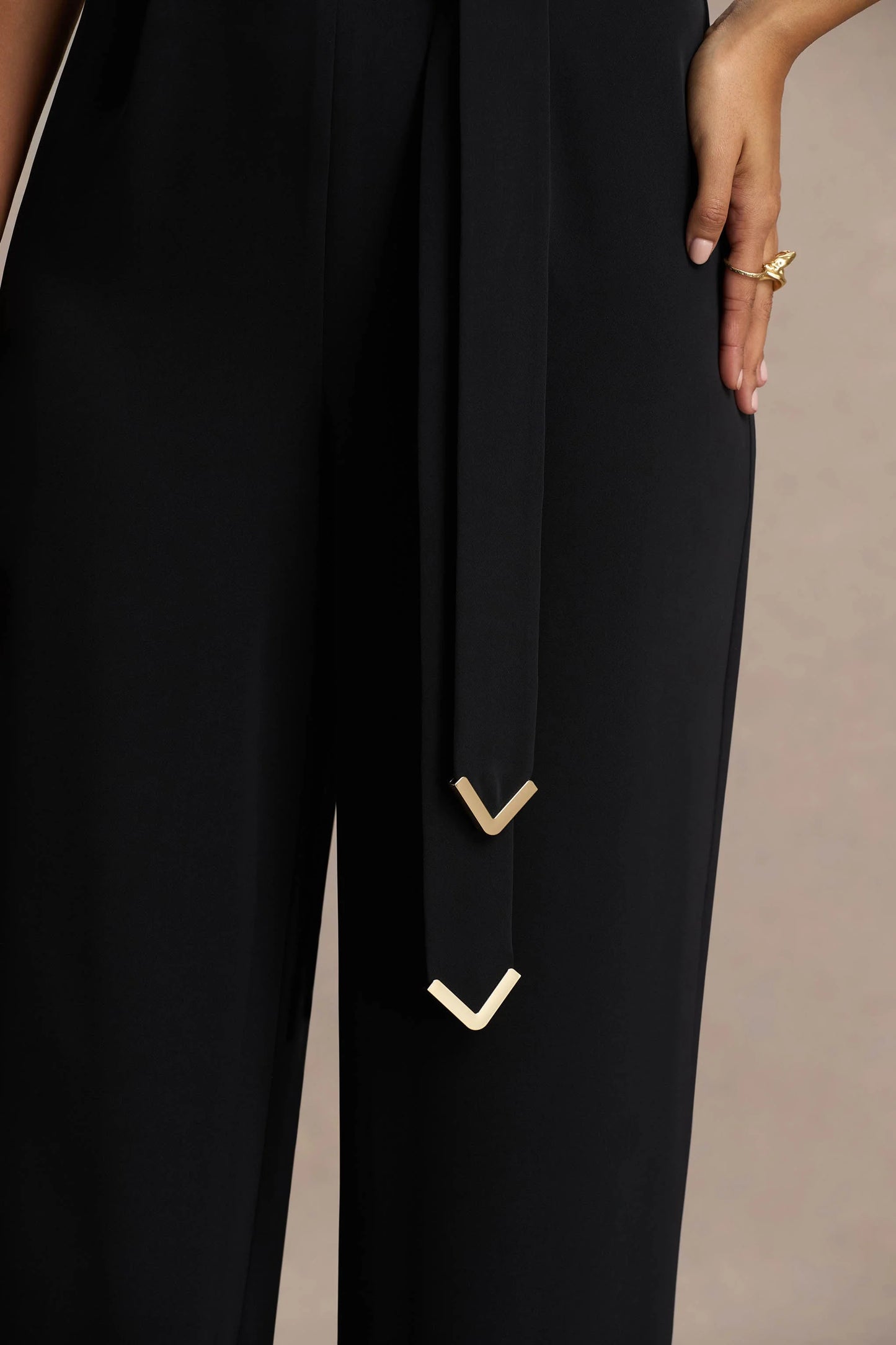 Corina Black Cowl-Neck Jumpsuit With Tie-Detail