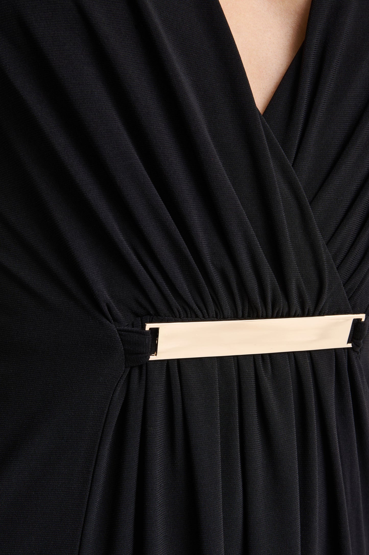 Romilly Black Plunge-Neck Maxi Dress With Gathered Detail