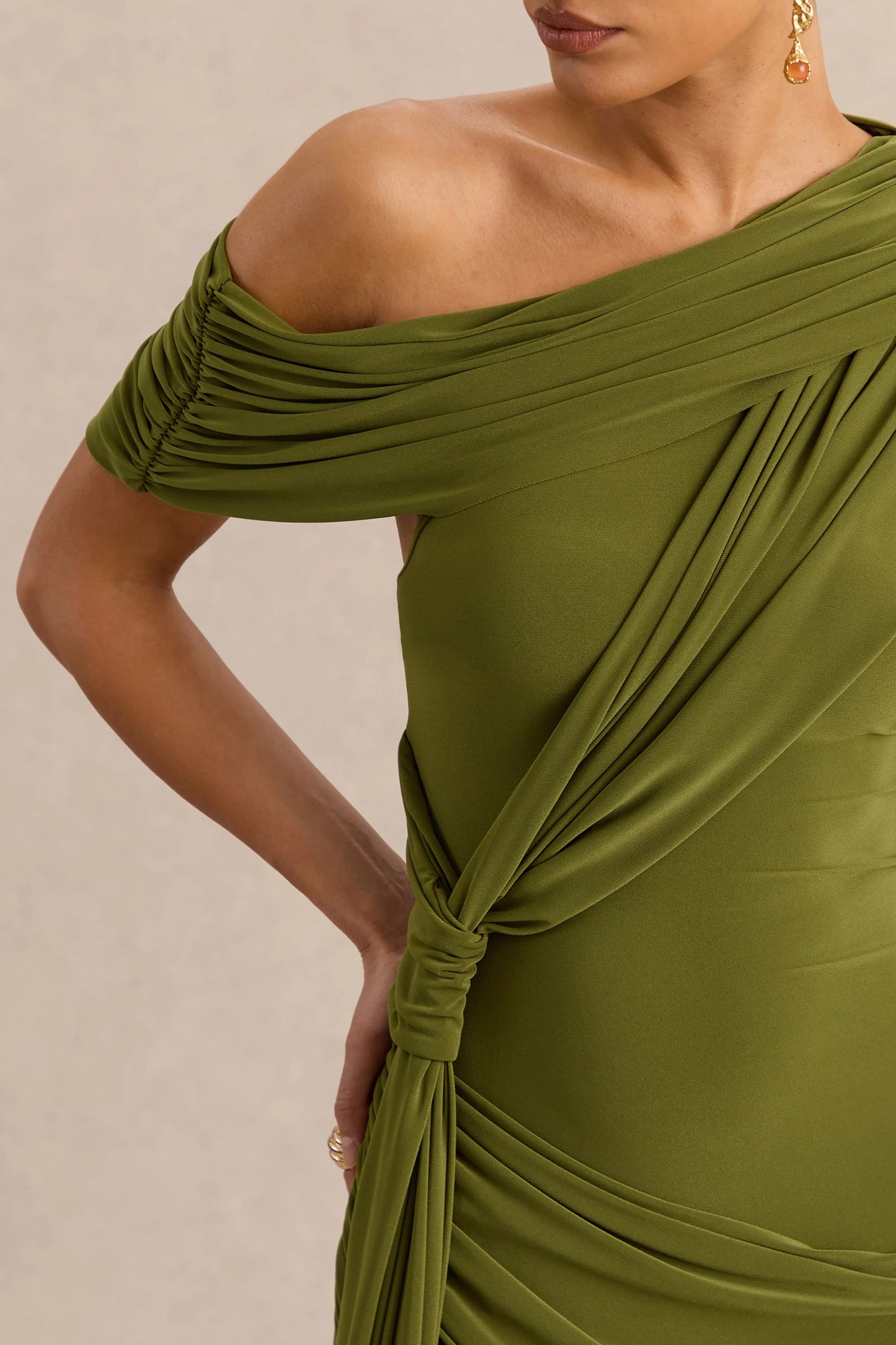 Avialee Green Asymmetric-Neck Maxi Dress With Gathered-Detailing And Sash