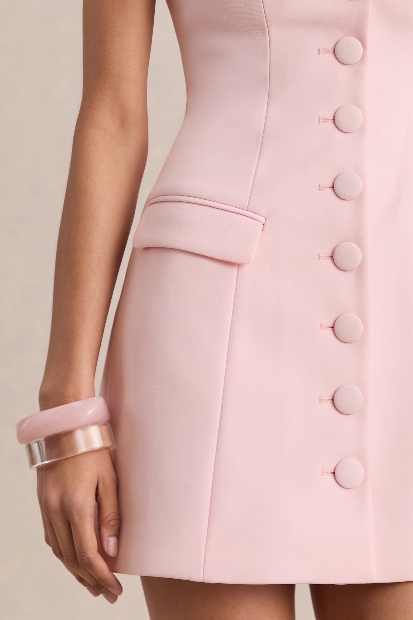 Luxira Light Pink Sweetheart-Neck Tailored Mini Dress