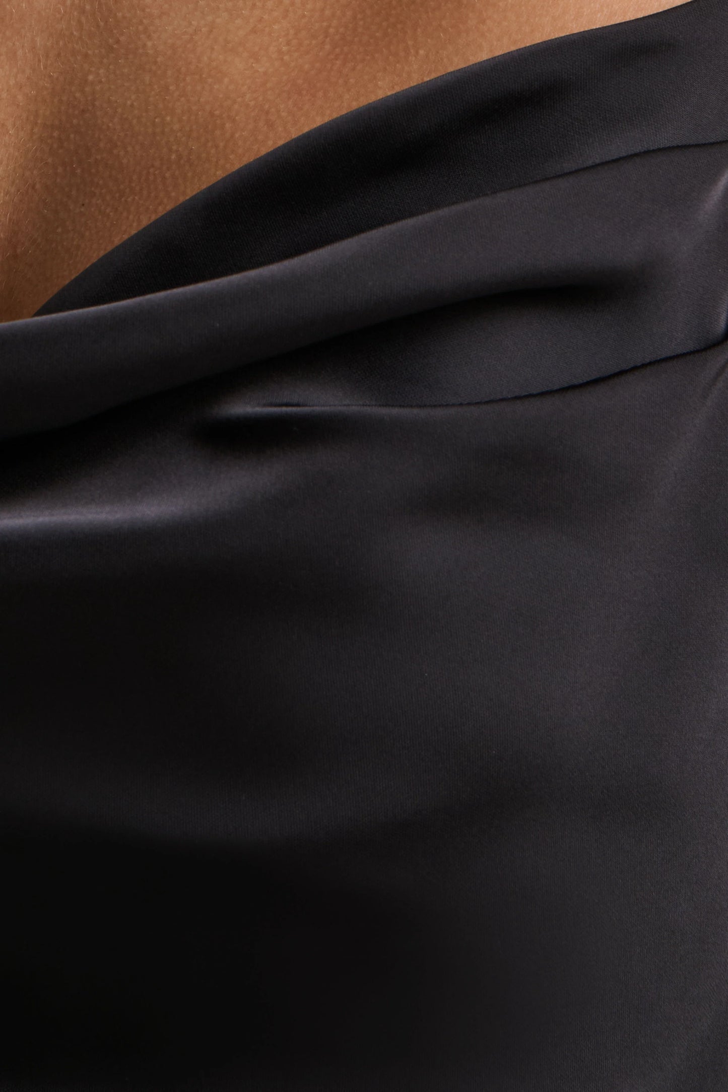 Maelia Black Satin Cowl-Neck Maxi Dress With Diamante Straps