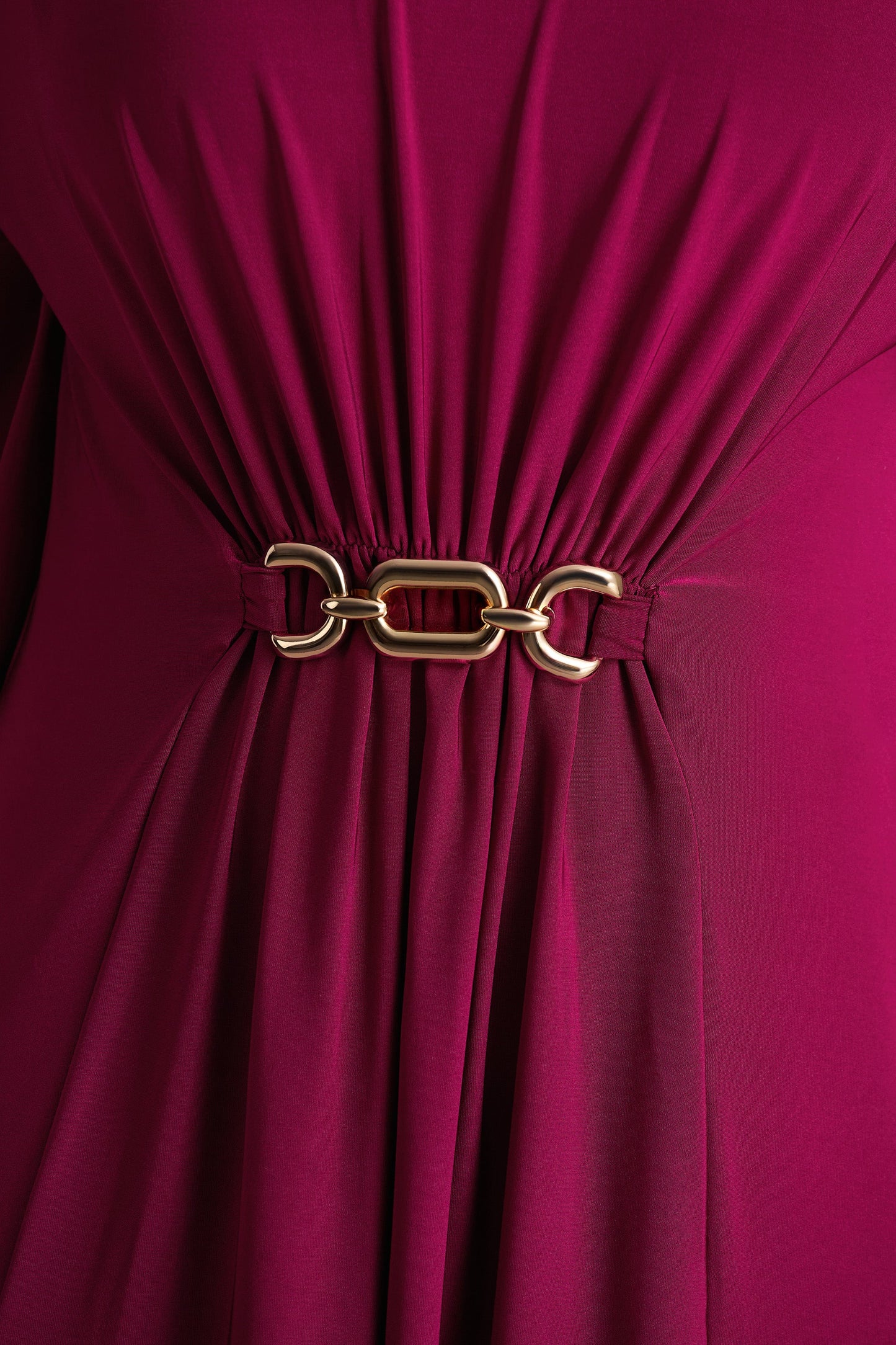 Olessia Burgundy Belted Gathered Cape-Sleeve Maxi Dress