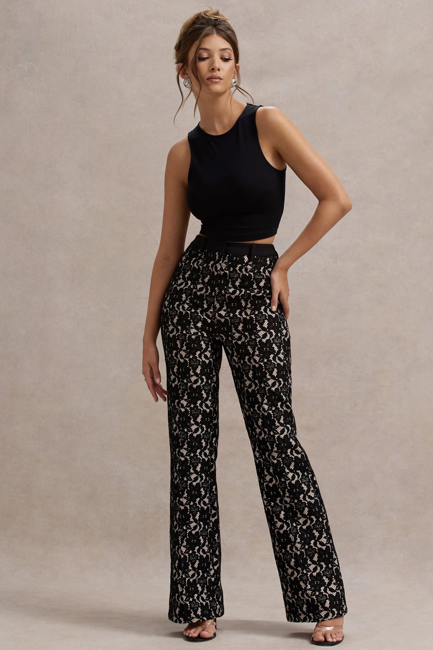 Jordanne Black Lace Flared-Leg Trousers