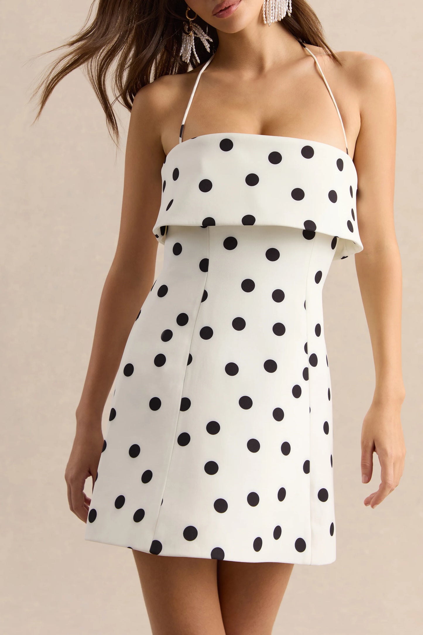 Nelly White & Black Polka Dot Square-Neck Mini Dress