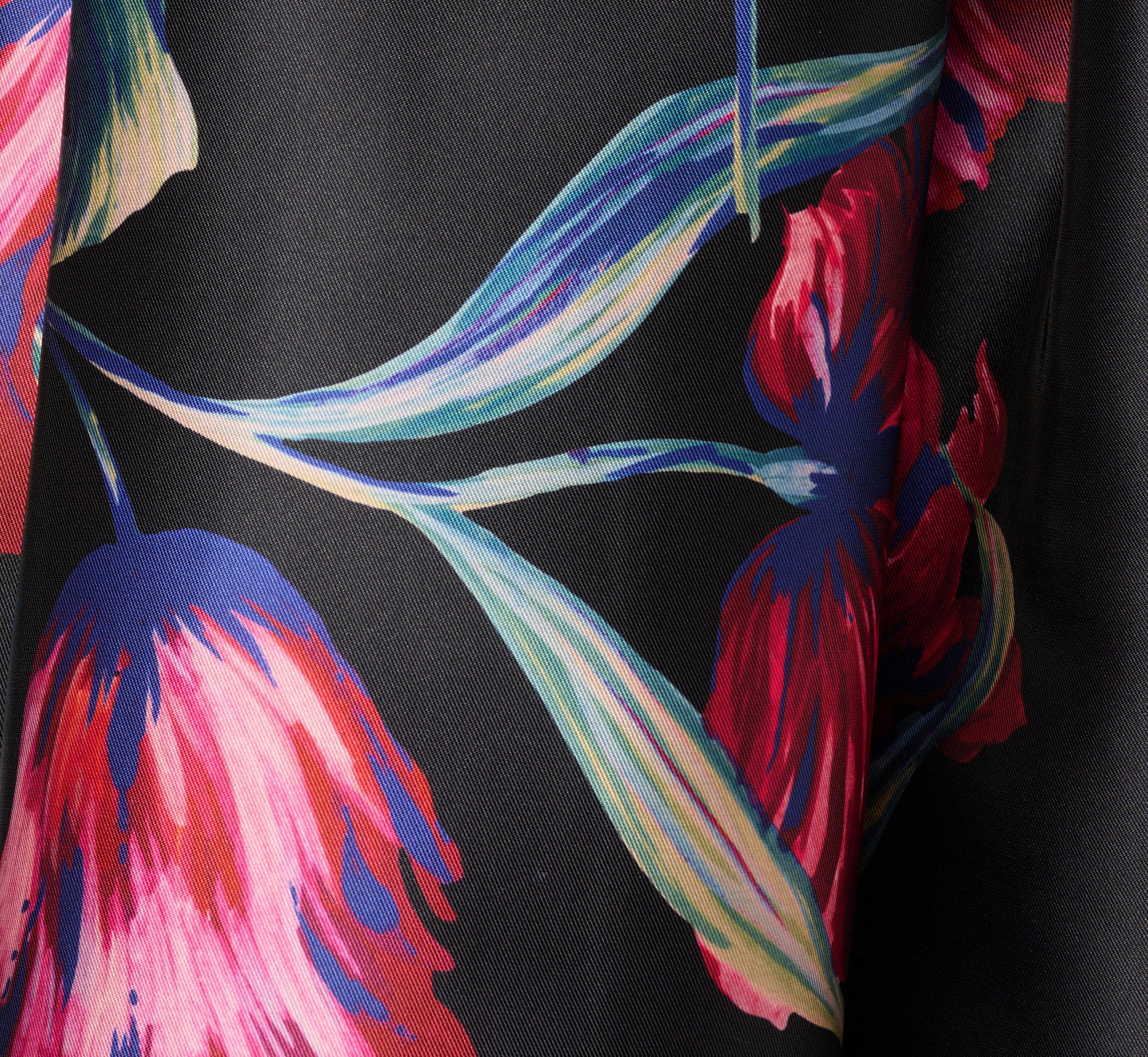 Floral Print Mikado High Low Gown In Black Multi