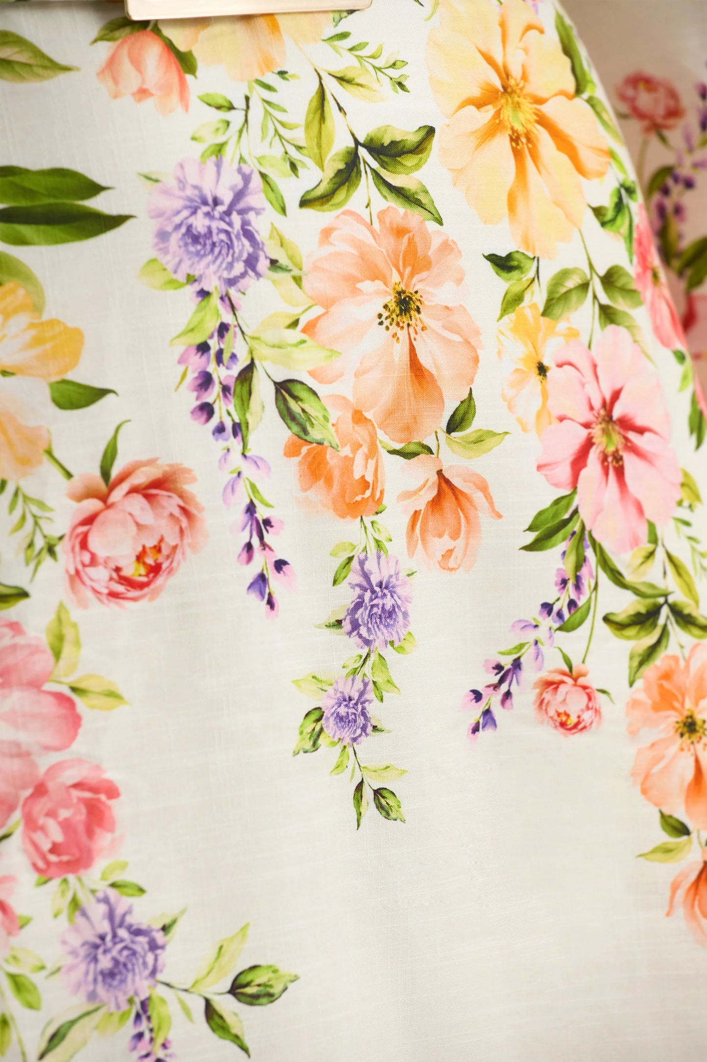 Dahlia White Floral Border Print High-Neck Midi Dress