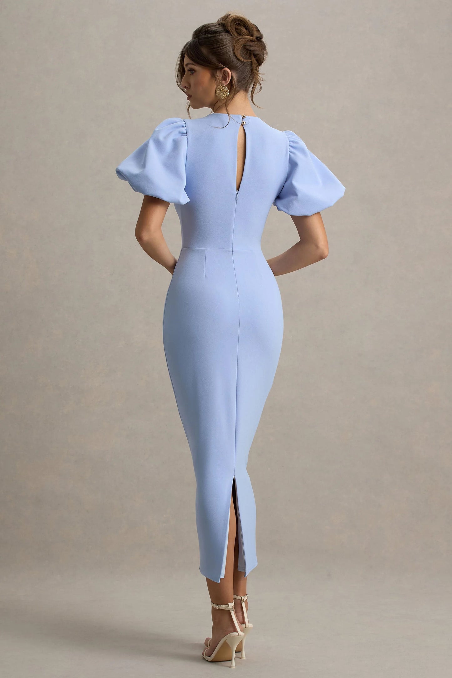 Dakota Powder Blue Puff-Sleeve Midi Dress