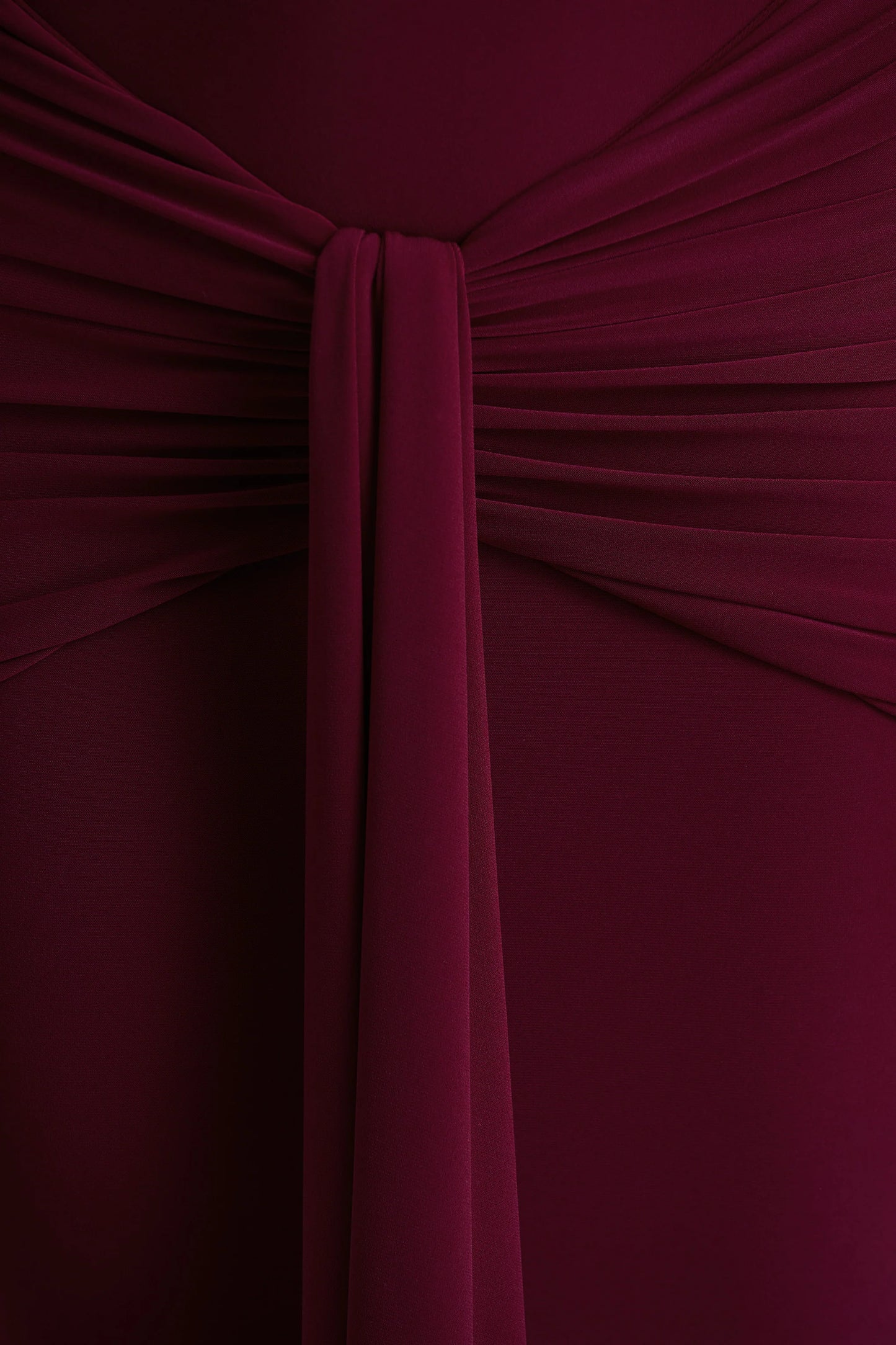 Envisioned Burgundy Bardot-Neck Maxi Dress With Gathered And Drape Detail