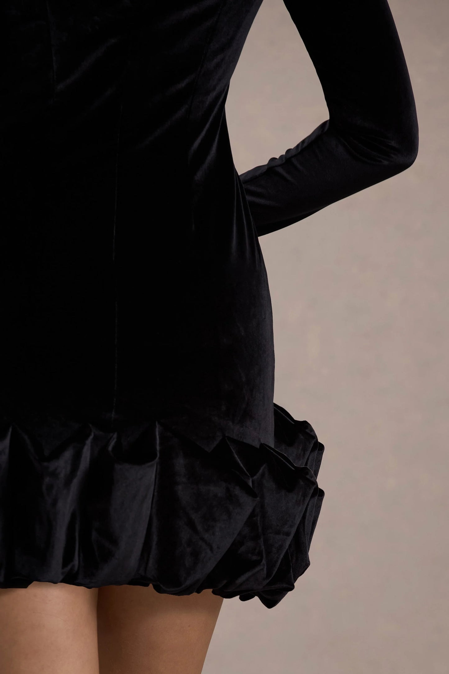 Claudine Black Velvet Long-Sleeved Ruffled Mini Dress
