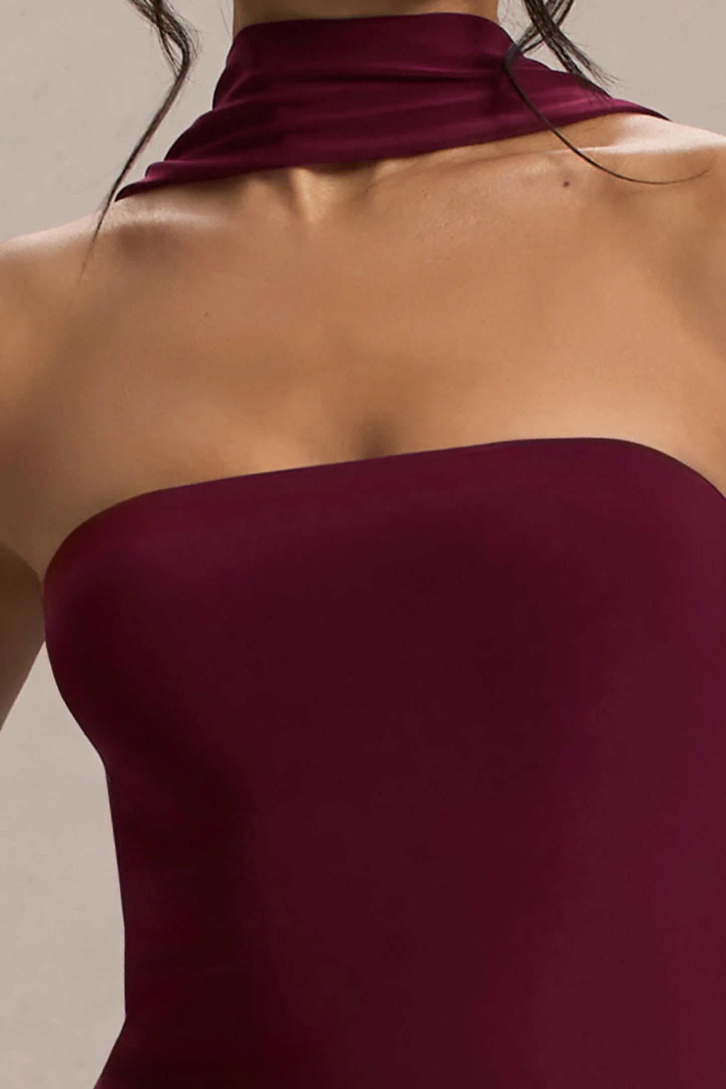 Nobu Burgundy Bandeau Maxi Dress With Halter-Collar