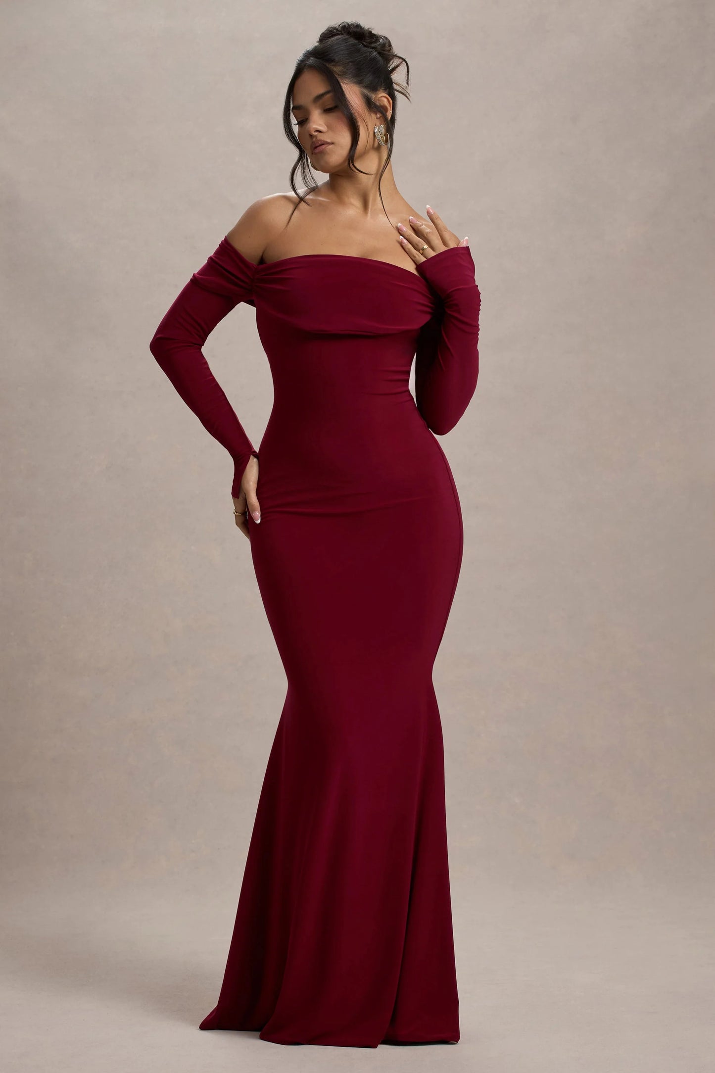 Amaia Berry Bardot Long-Sleeve Maxi Dress