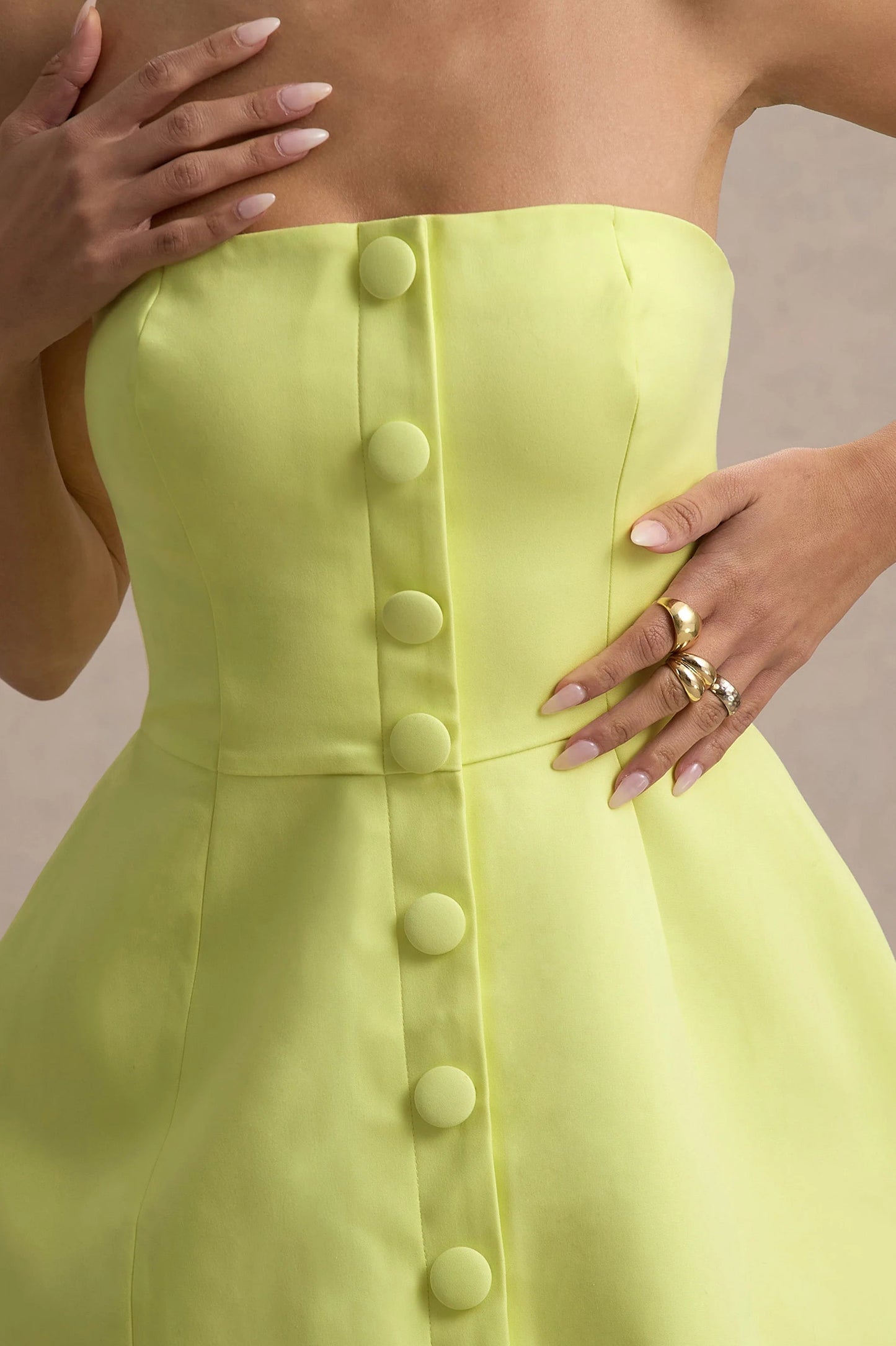 Anniston Lemon Bandeau Tailored Button Mini Dress