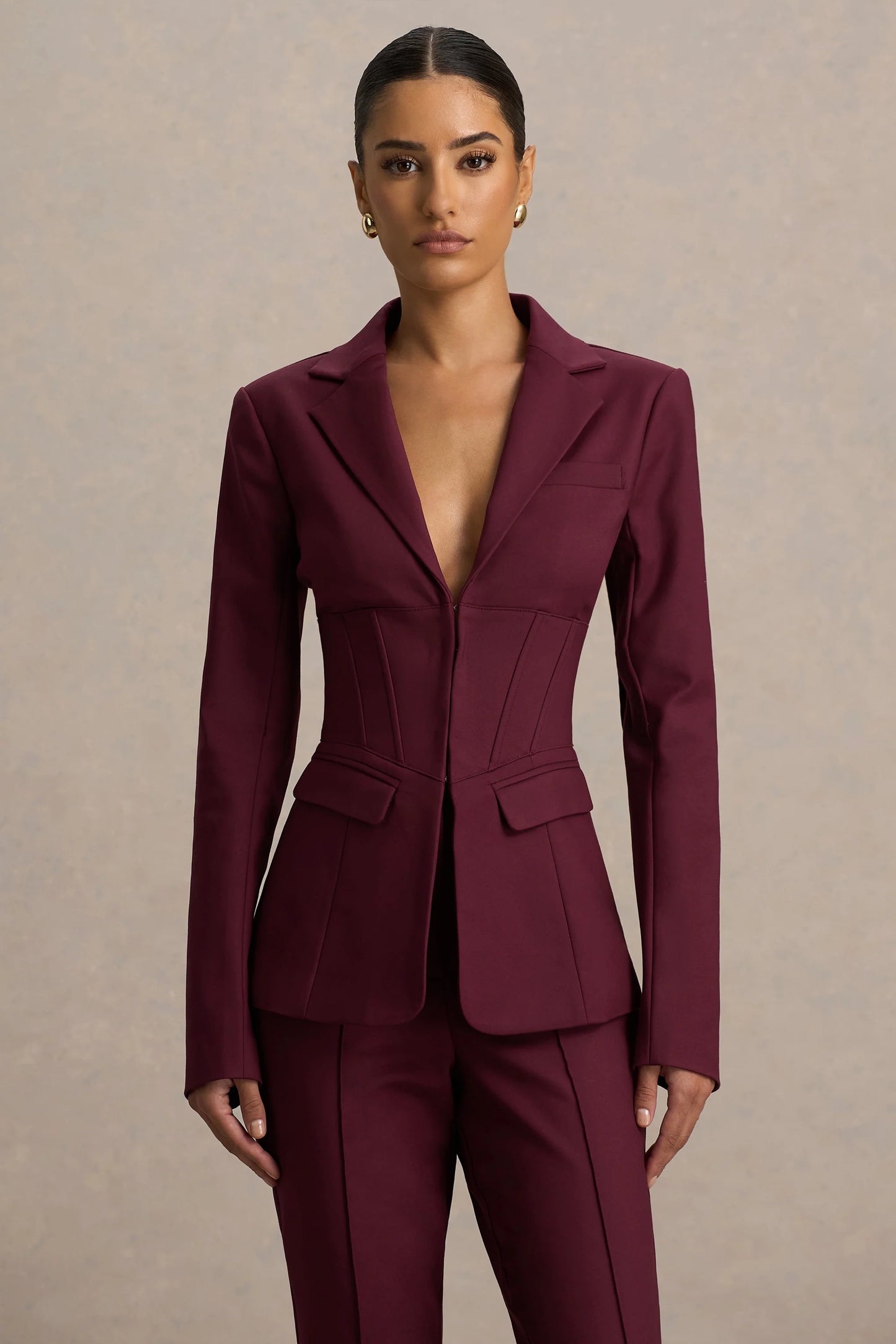 Wonder Woman Burgundy High Waist Tailored Trousers With Hem Split