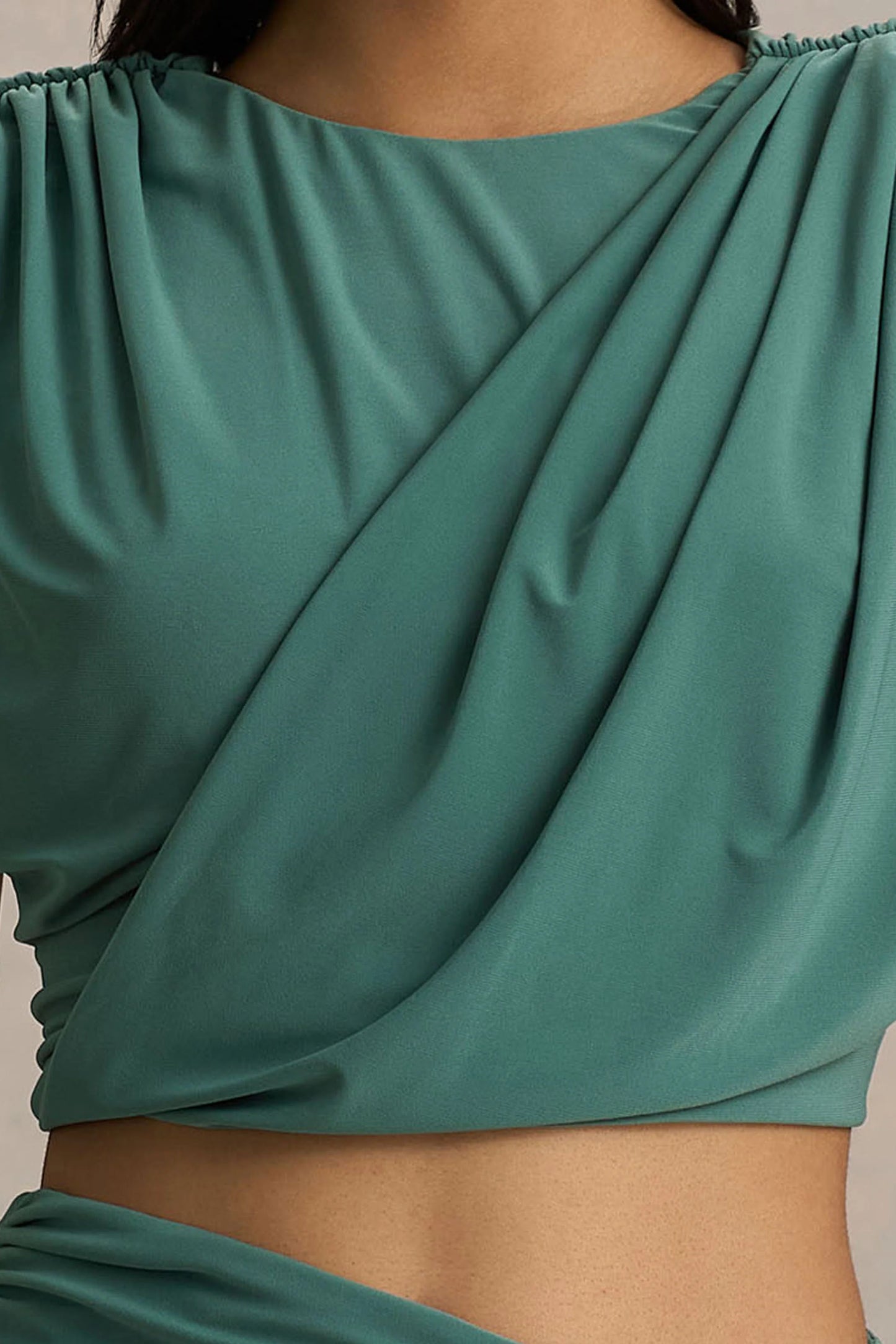 Tilda Green Crew-Neck Crop-Top With Ruched Detailing