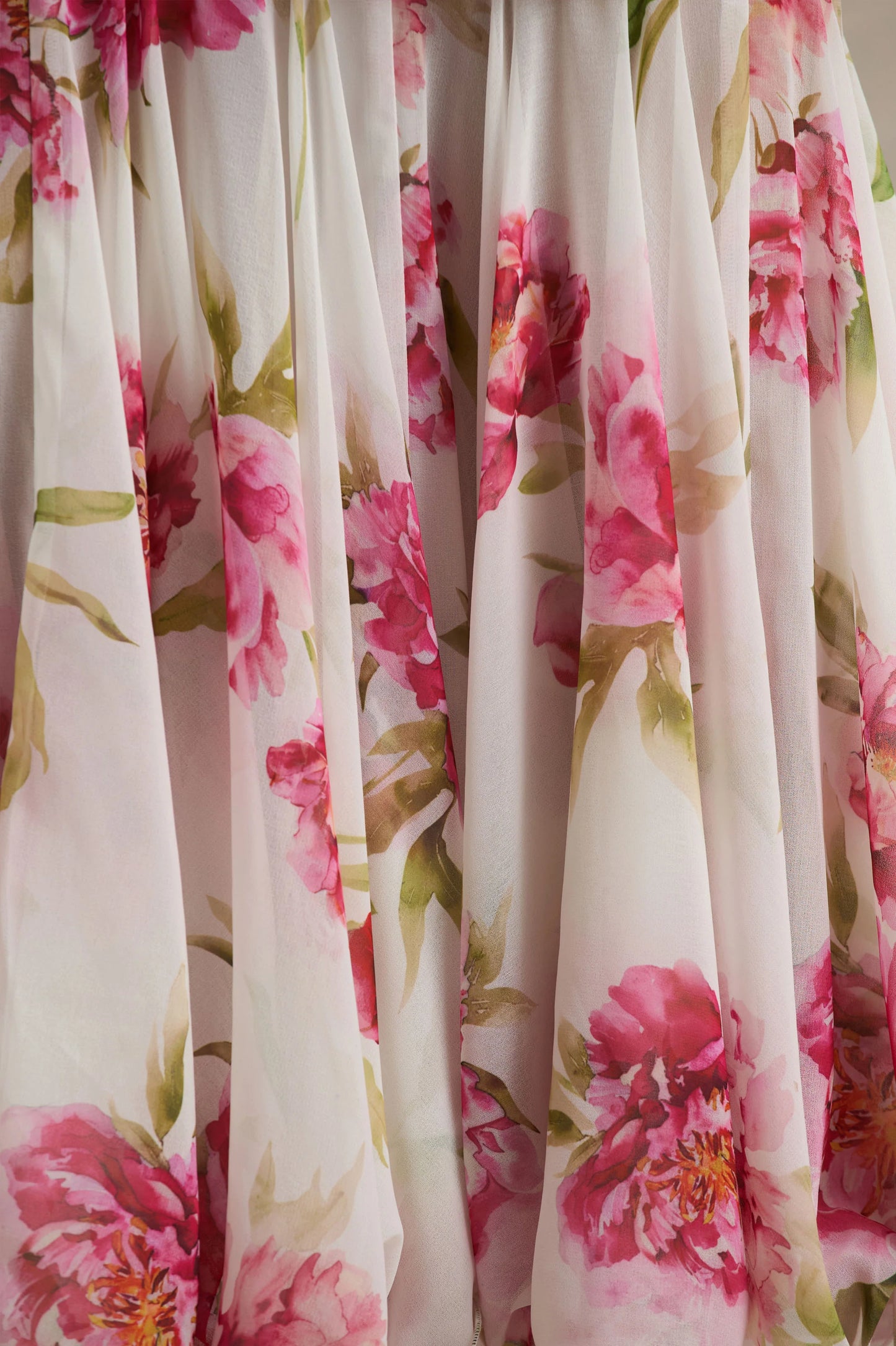 Madelyn Cream Floral Print Short-Sleeve Bardot Wrap Maxi Dress With Ruching