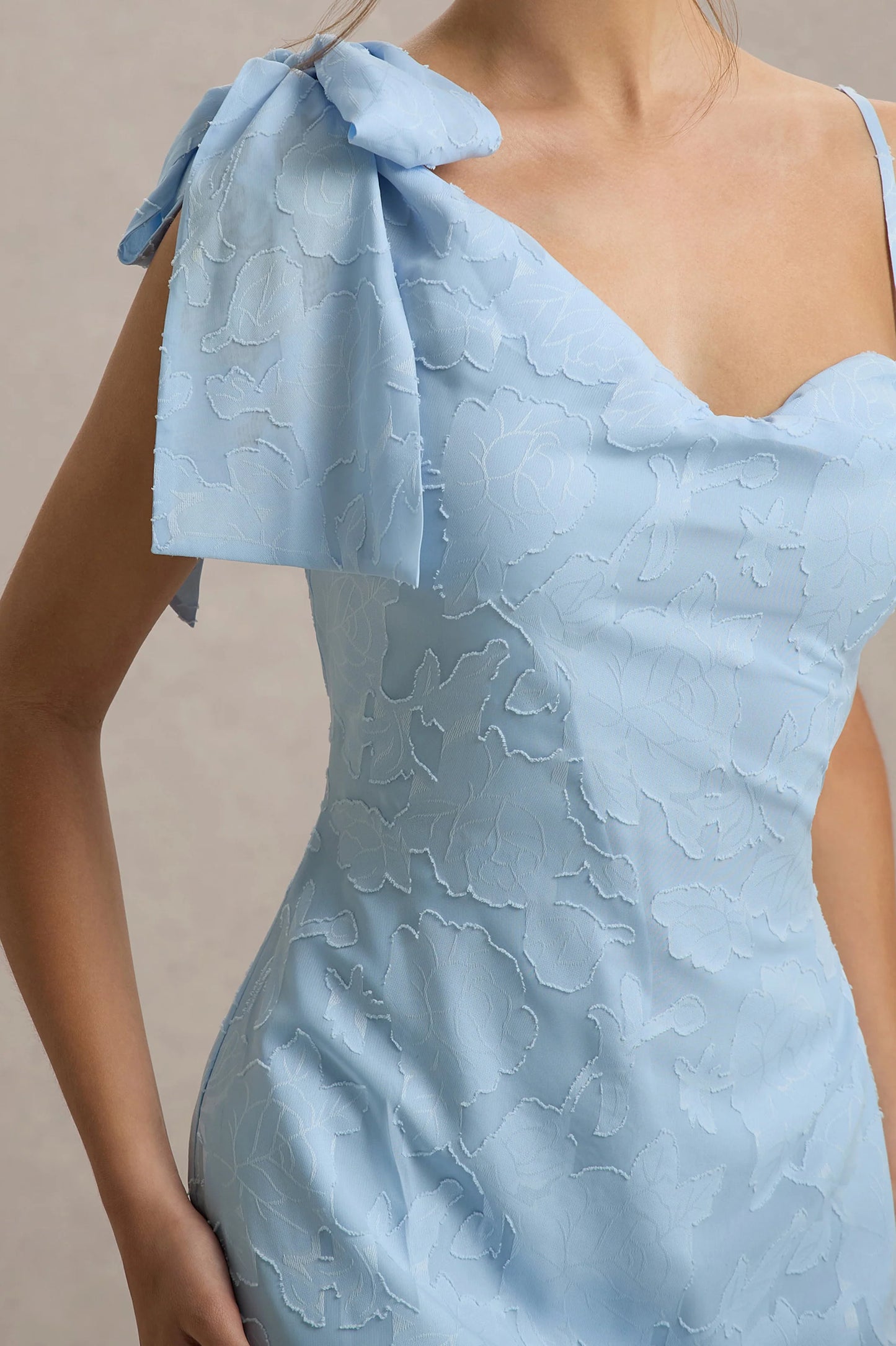 Chyna Light Blue Cowl-Neck Maxi Dress With Bow Strap