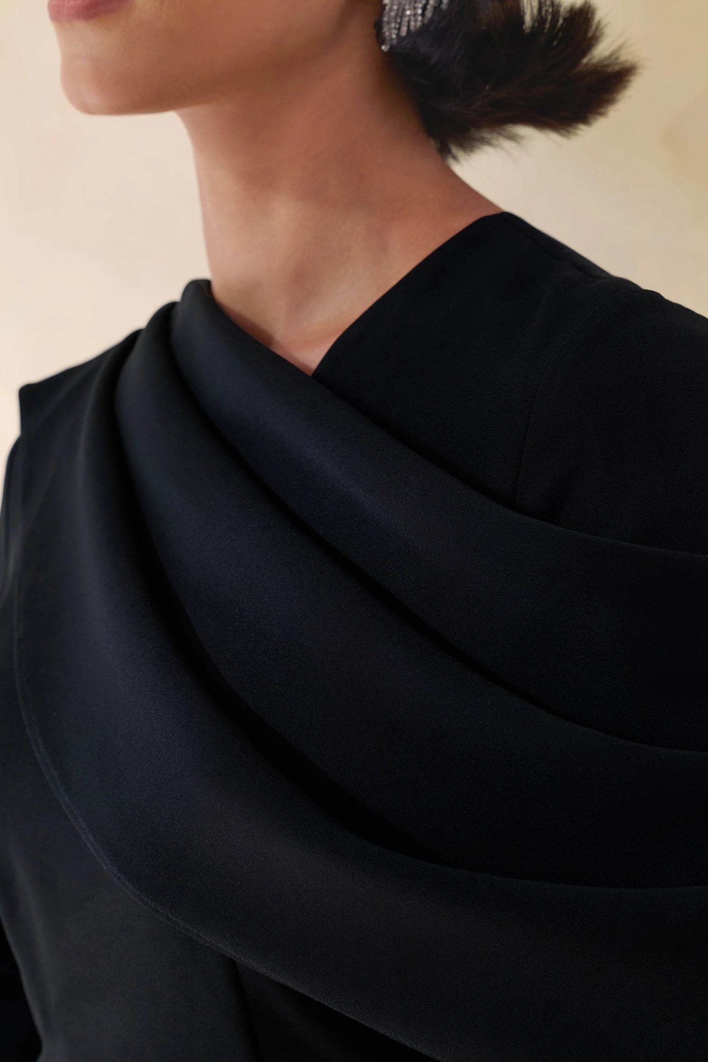 Heliora Black V-Neck Maxi Dress With Sash And Draped-Detail