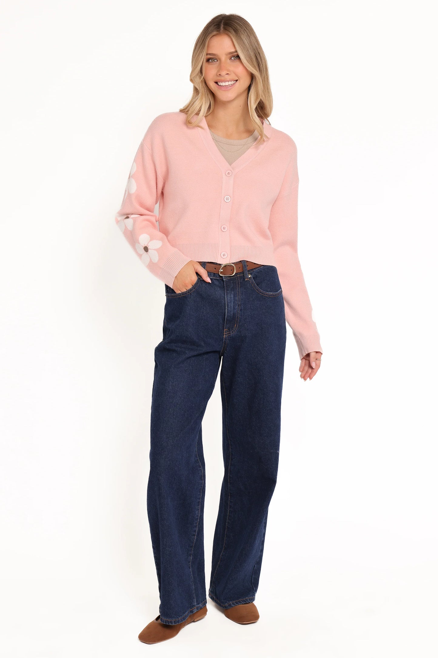 Lantana Flower Sleeve Cardigan - Pink