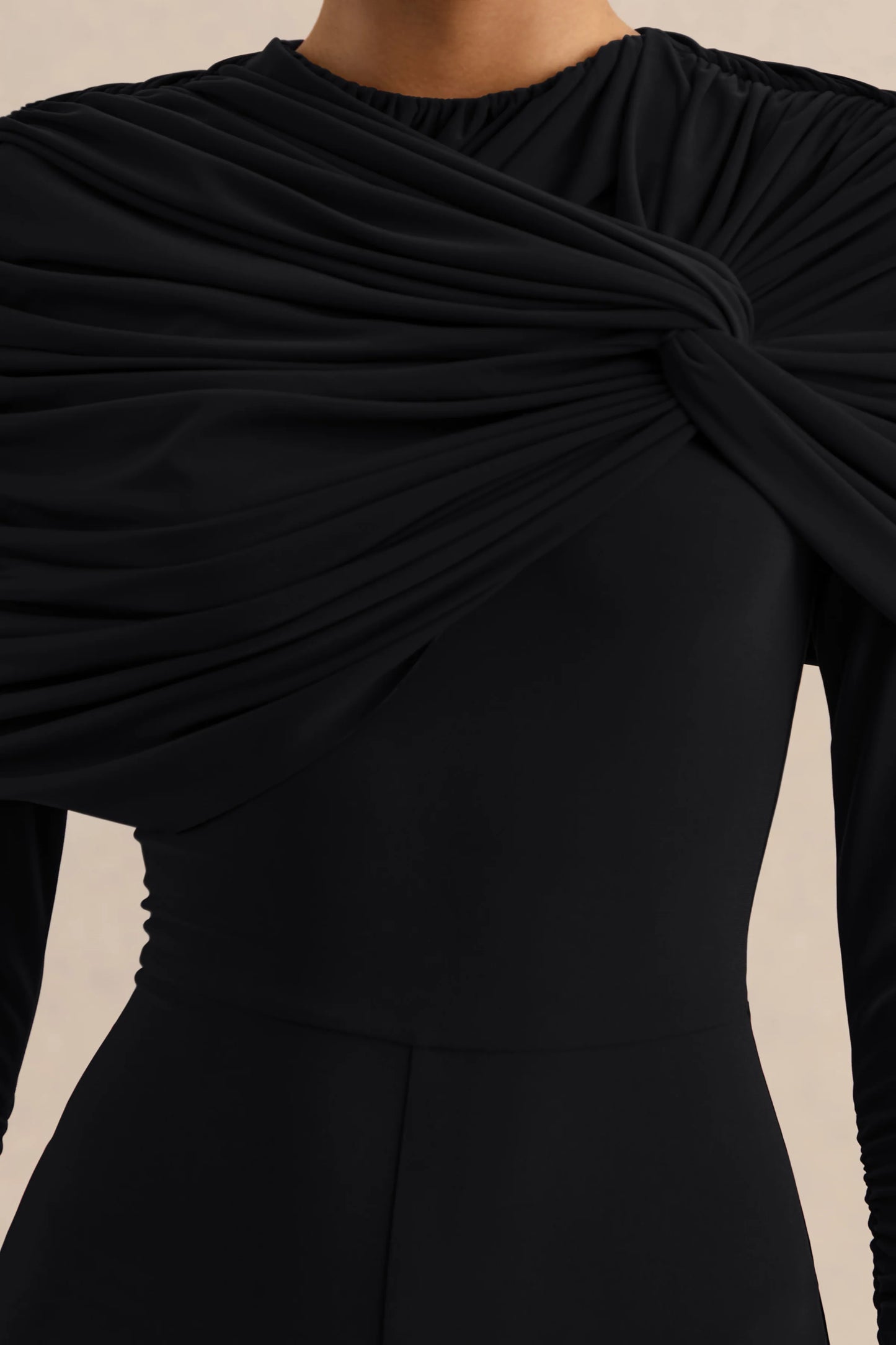 Eloura Black High-Neck Jumpsuit With Twist-Gathered Detail