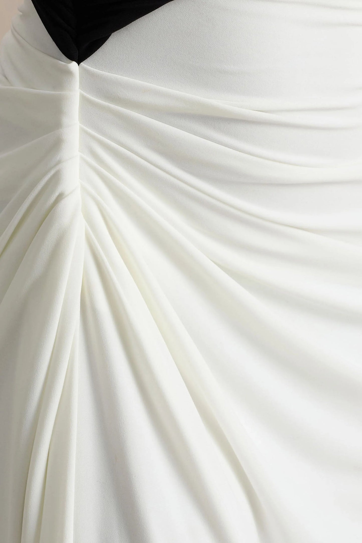 Malika Black And White Asymmetric-Neck Maxi Dress With Body-Cut Out And Gathered Detailing
