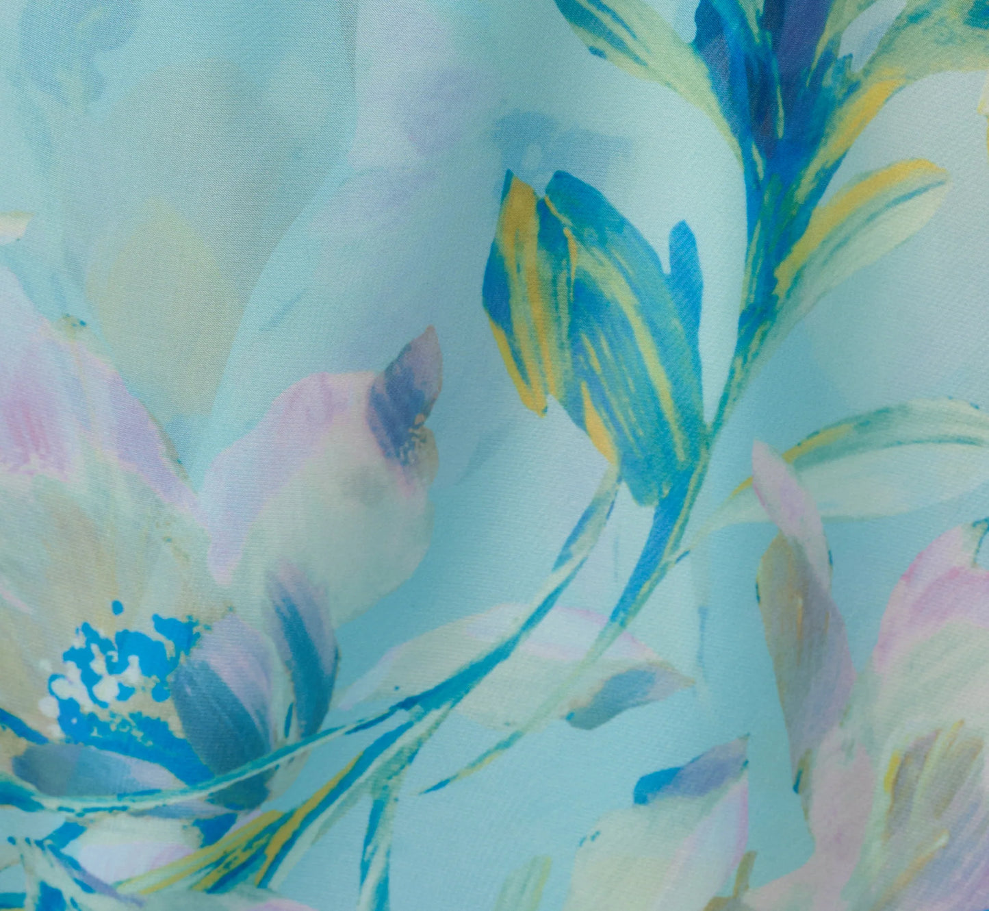 Off Shoulder Floral Organza High Low Midi Dress In Blue Multi