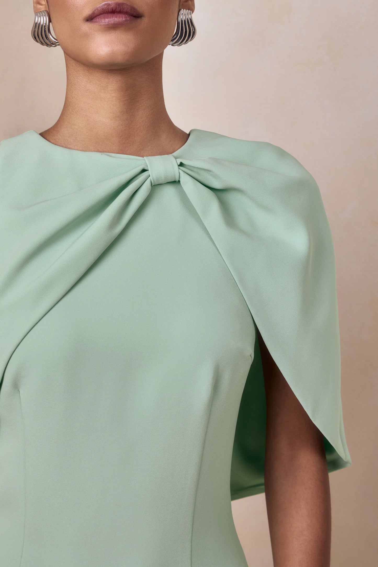 Quira Mint Asymmetric-Neck Maxi Dress With Cape-Sleeve